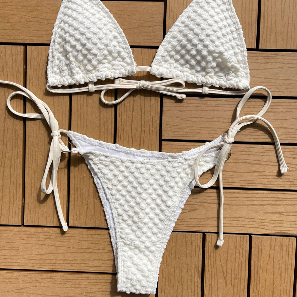 Ultimate Popcorn Texture Brazilian Bikini Set - Sexy O-Ring & Tie-Side Design