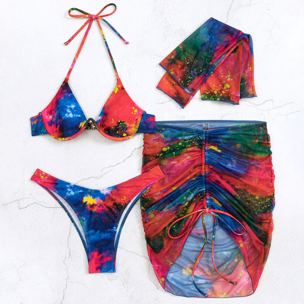 Ultimate Tie-Dye Glam: High-Cut Cheeky Brazilian Bikini Set with Cover-Up