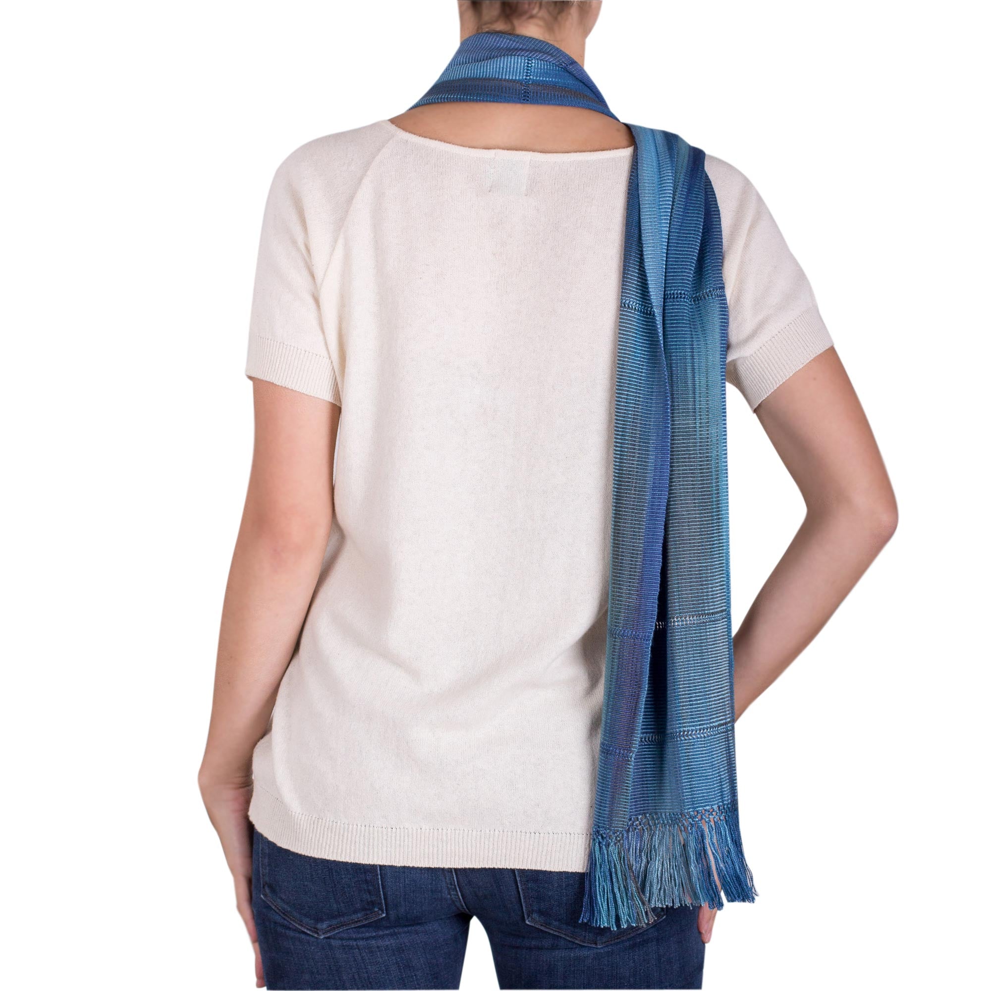 Premium Handwoven Rayon Wrap Scarf - Blue Breeze from Guatemala