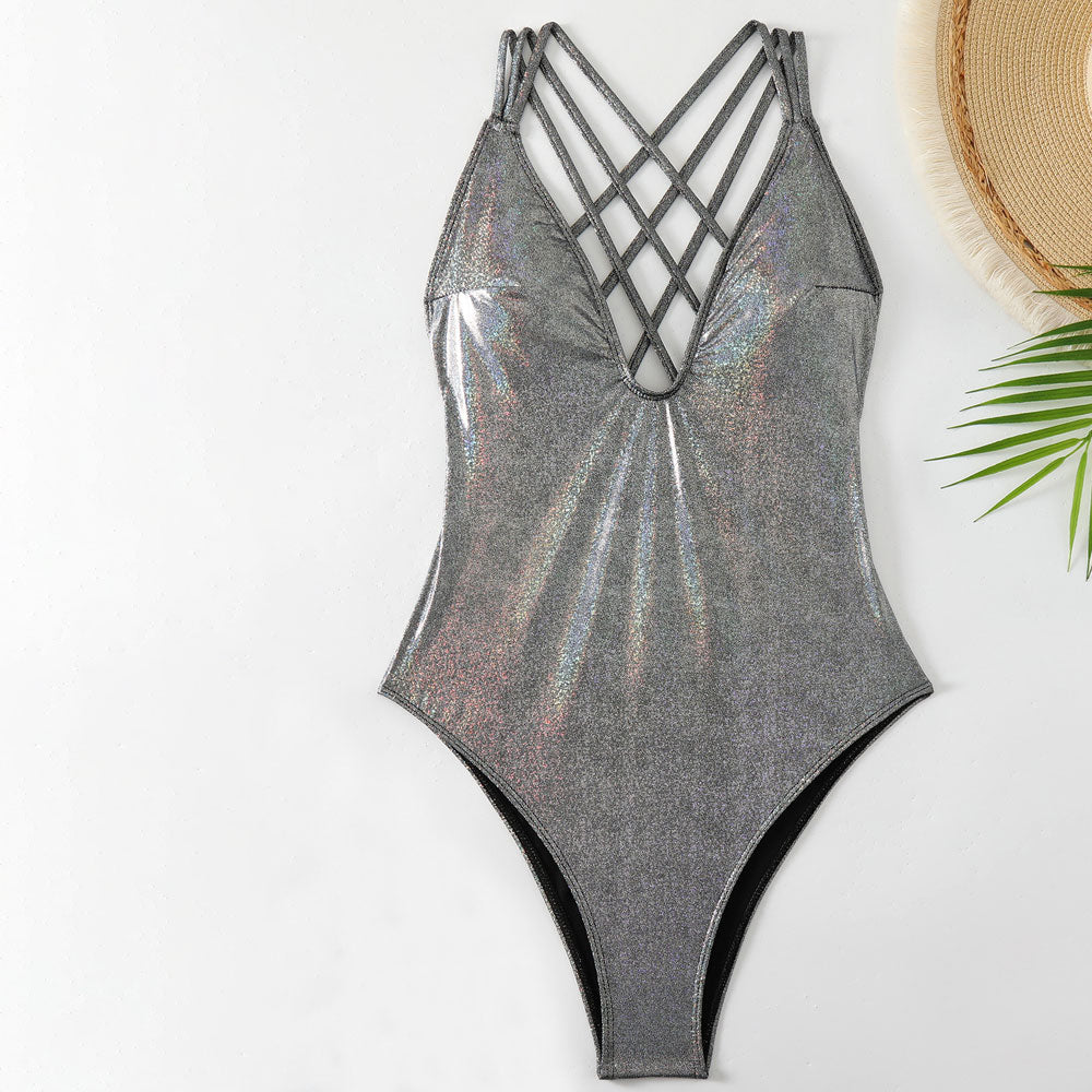 Ultimate Shimmer Metallic One-Piece Swimsuit - Open Back & Deep V Design