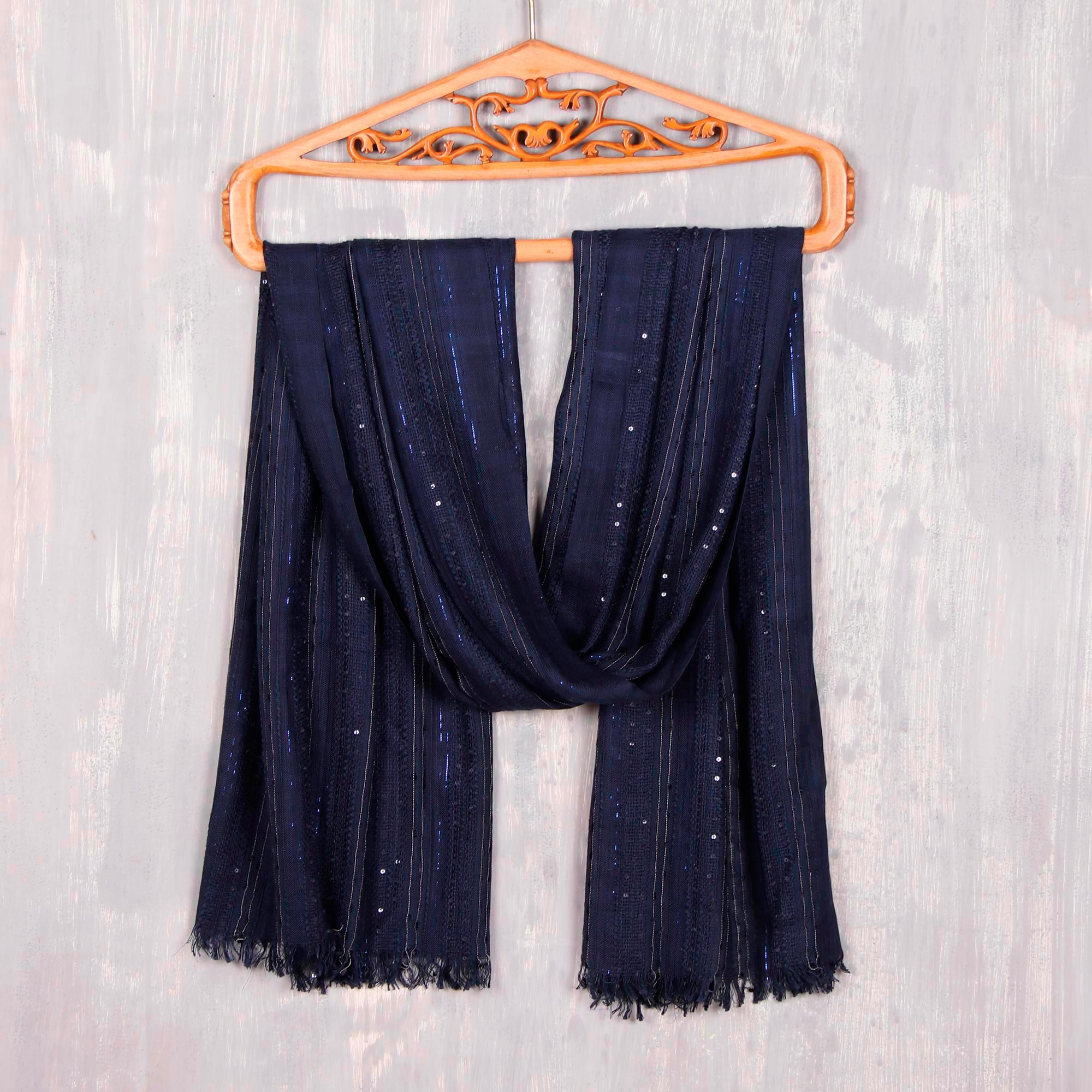 Premium Indigo Sapphire Shimmer Shawl – Luxurious Viscose Blend Wrap Scarf