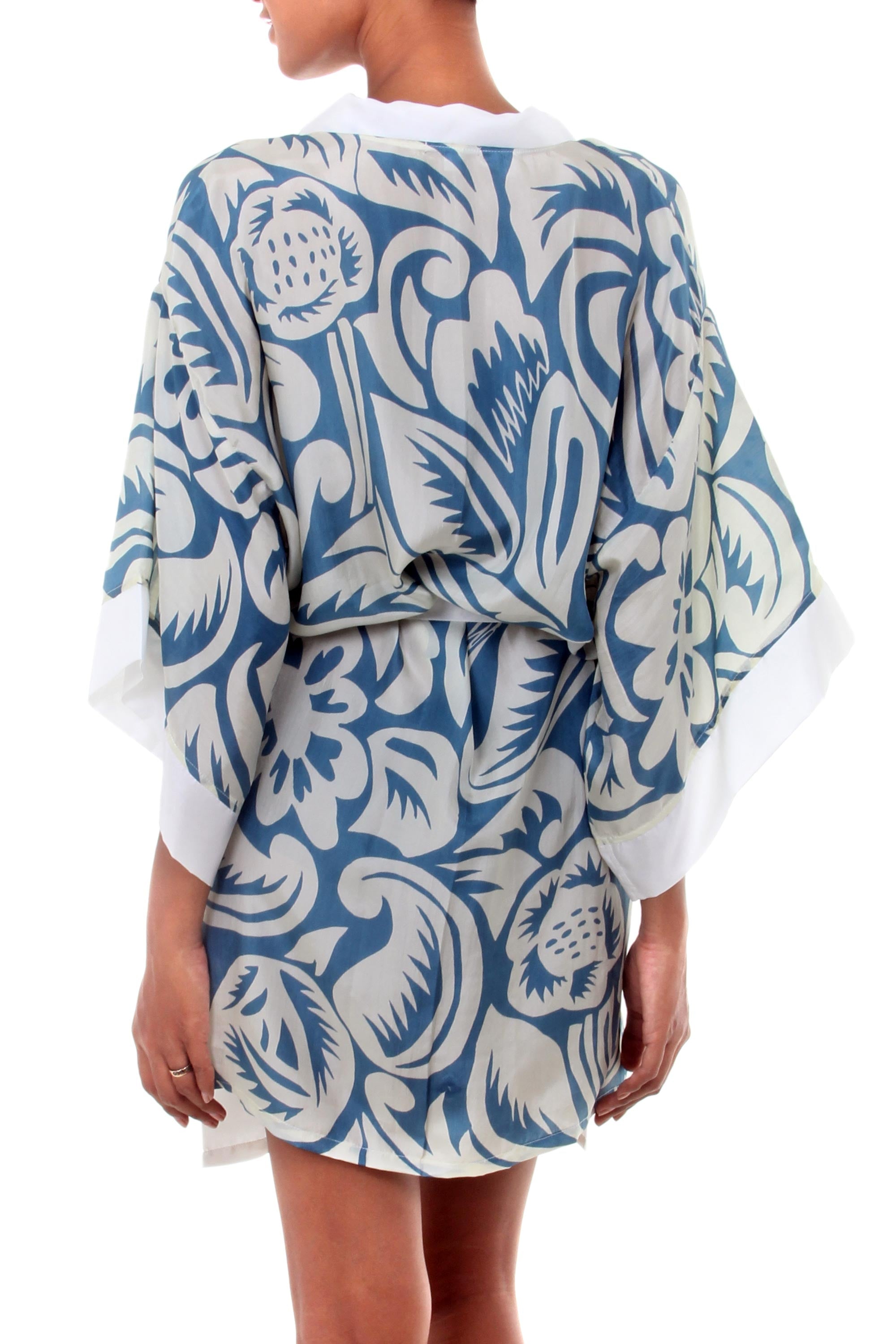 Premium Tropical Hibiscus Silk Kimono Robe for Women