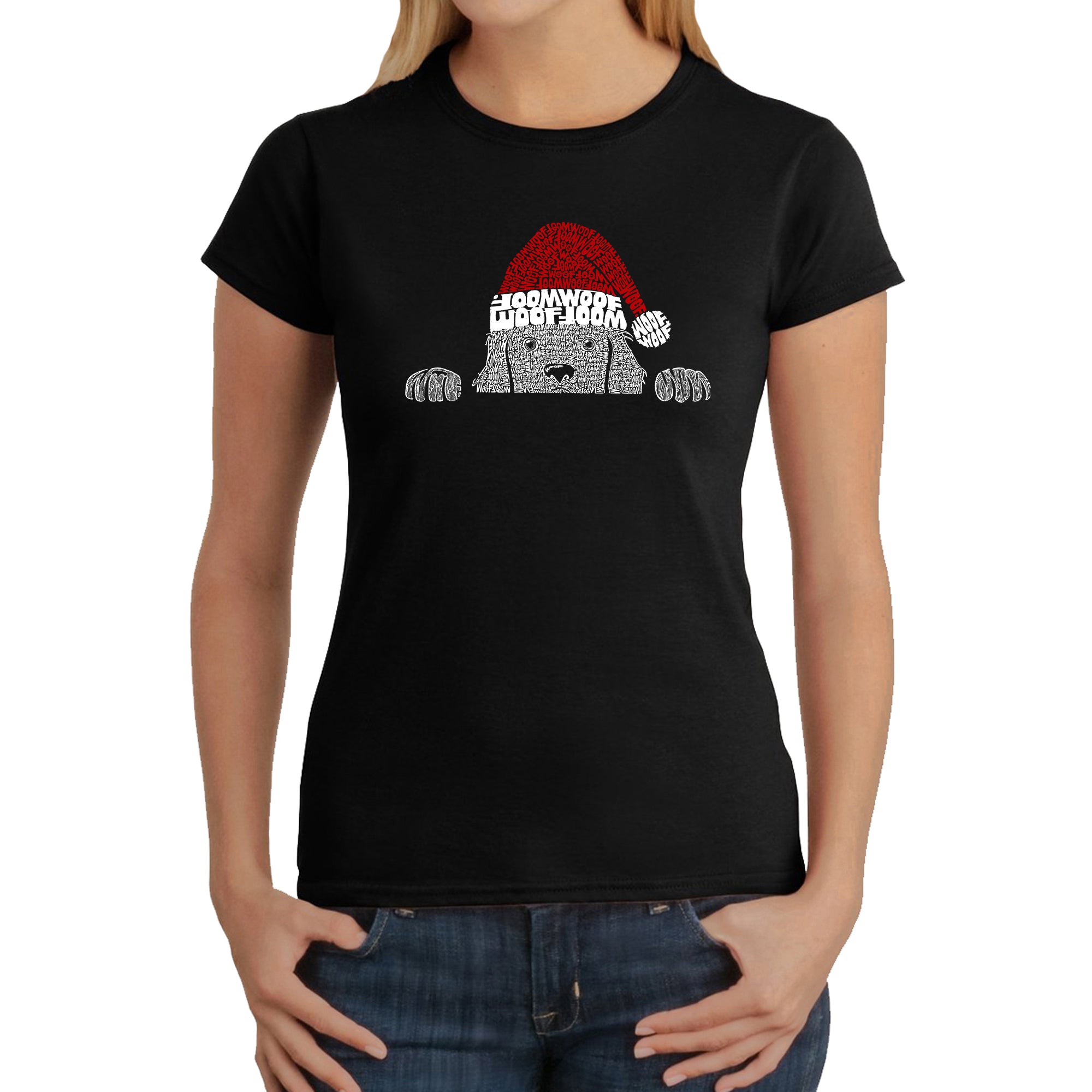 Premium Christmas Peeking Dog - Women's Word Art T-Shirt