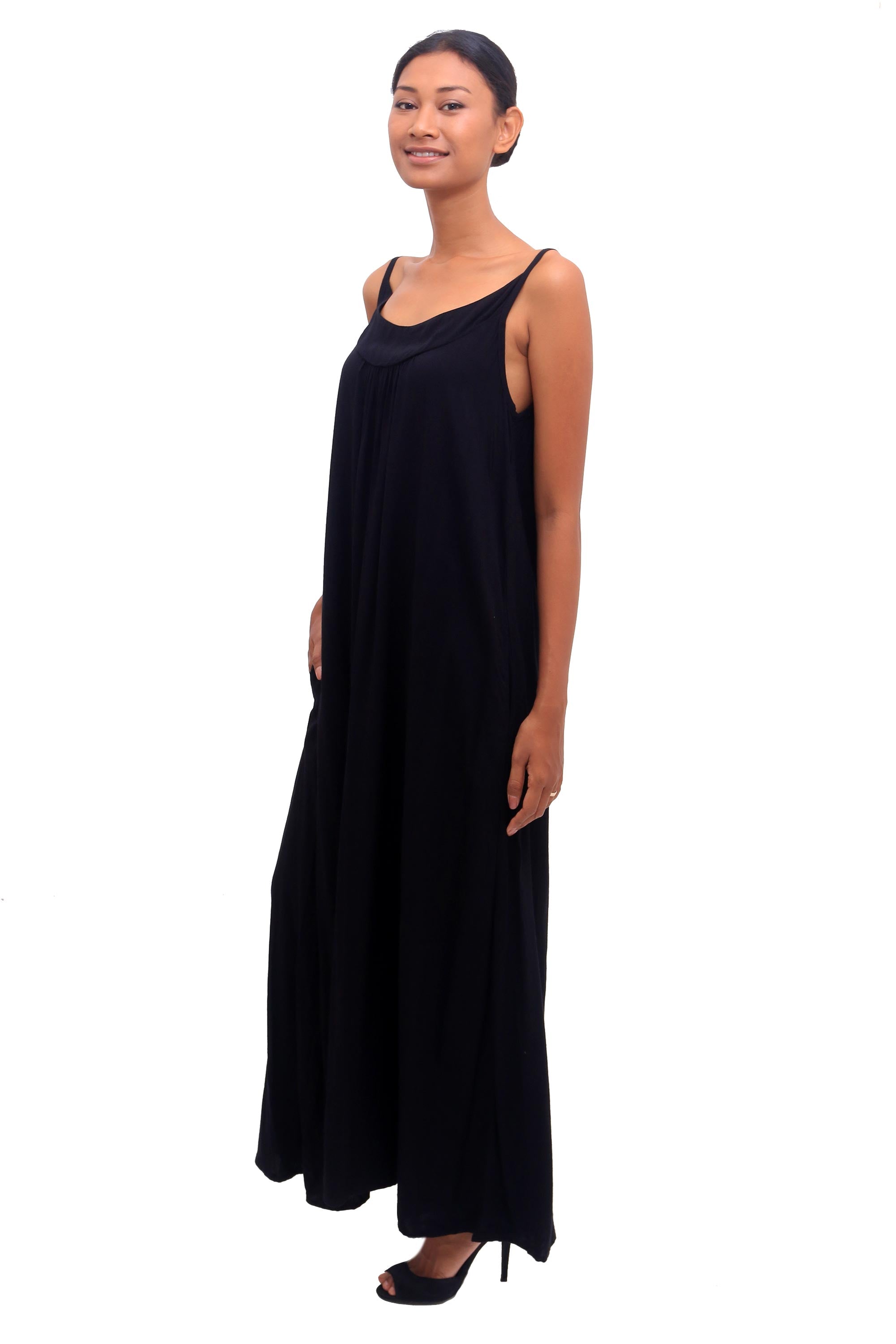 Premium Bali Black Rayon Maxi Sundress - Ultimate Summer Style