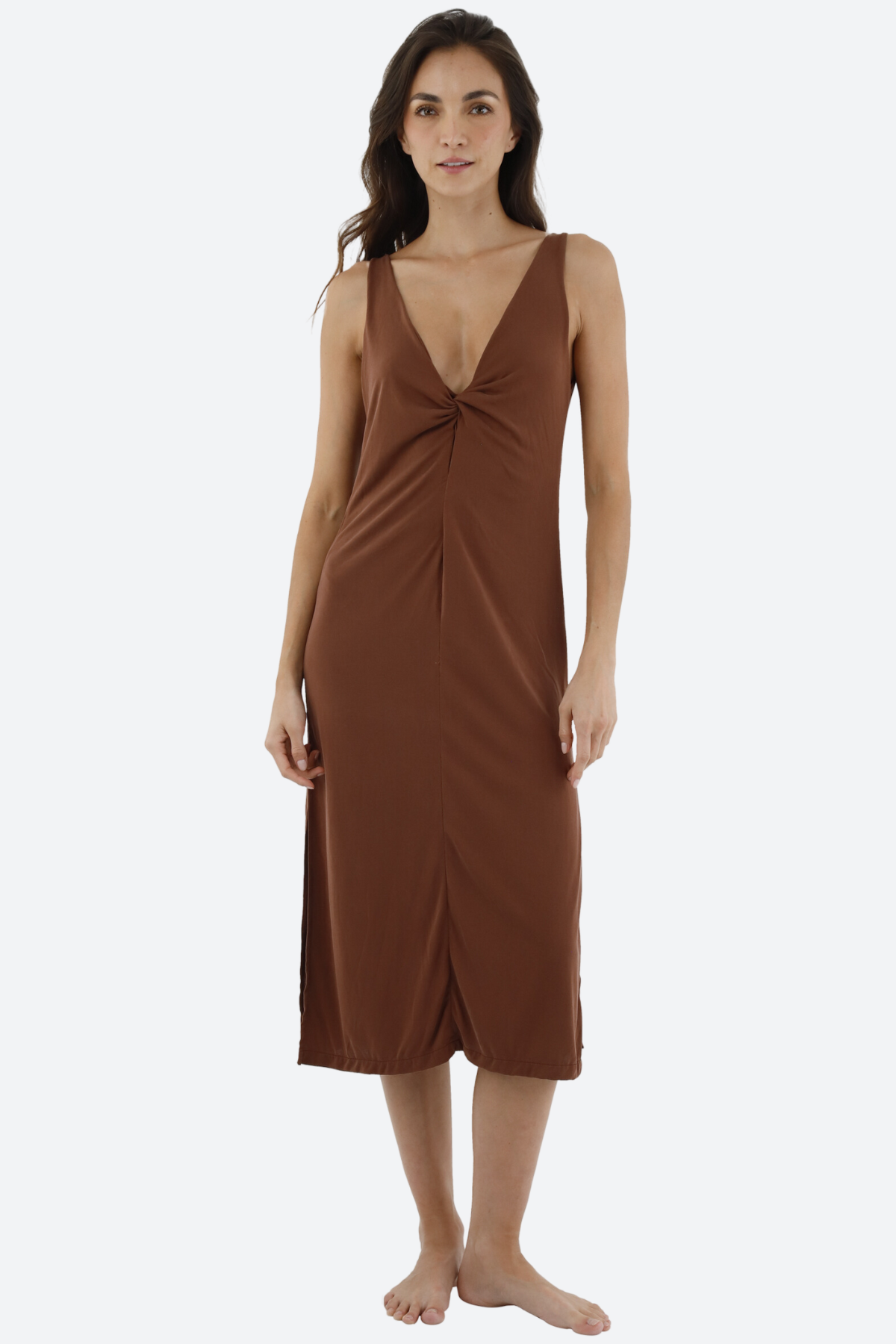 Premium Malai Root Backless Dress in Earth Brown