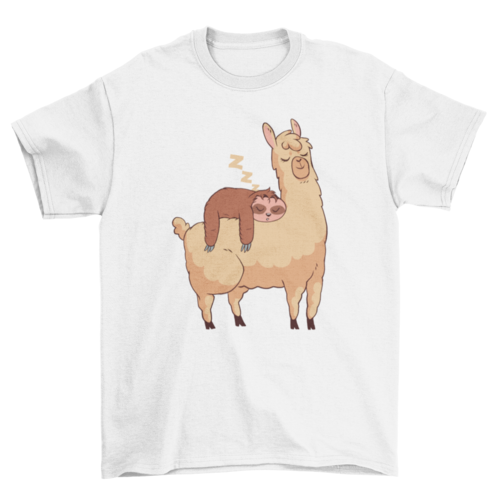 Premium Sleeping Sloth Riding Llama Graphic Tee - Ultimate Comfort & Style