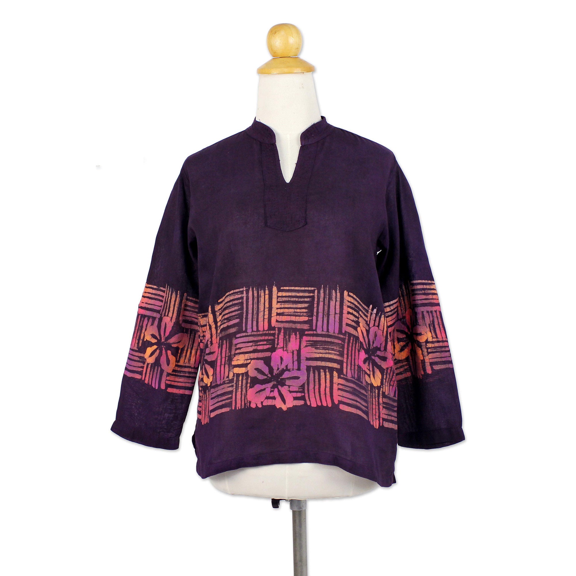 Premium Island Evenings Purple Cotton Batik Tunic - Handmade Elegance