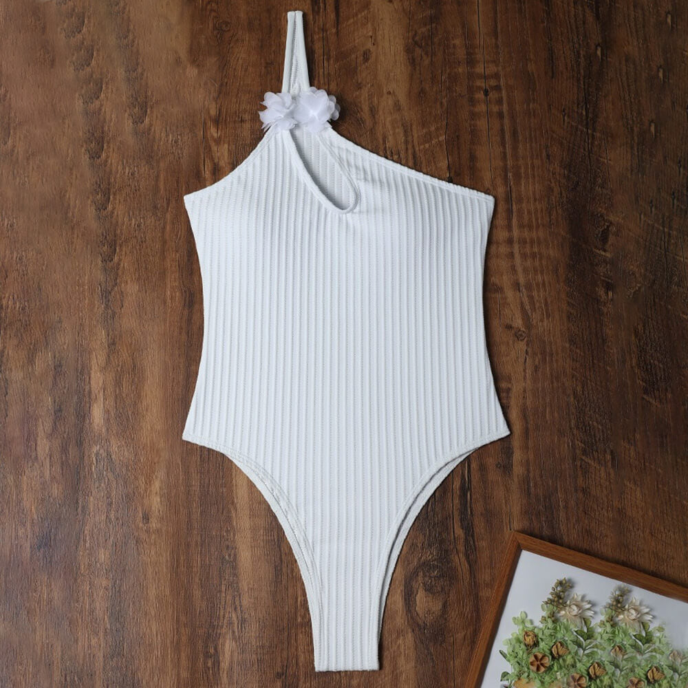 Ultimate Rosette Cutout One-Shoulder Monochrome Swimsuit