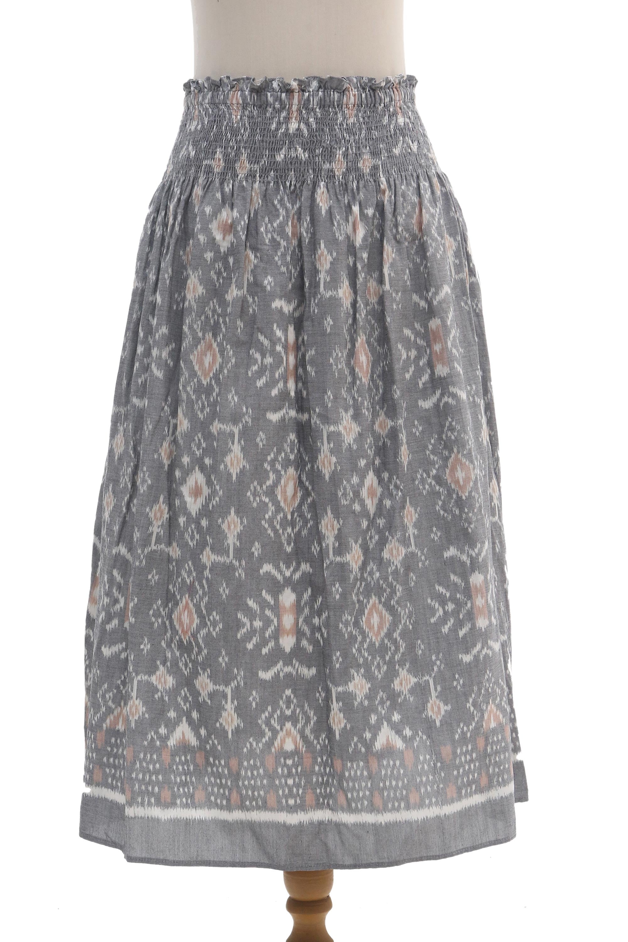 Premium Hand-Woven Ikat Midi Skirt - Soft Cotton Summer Essential