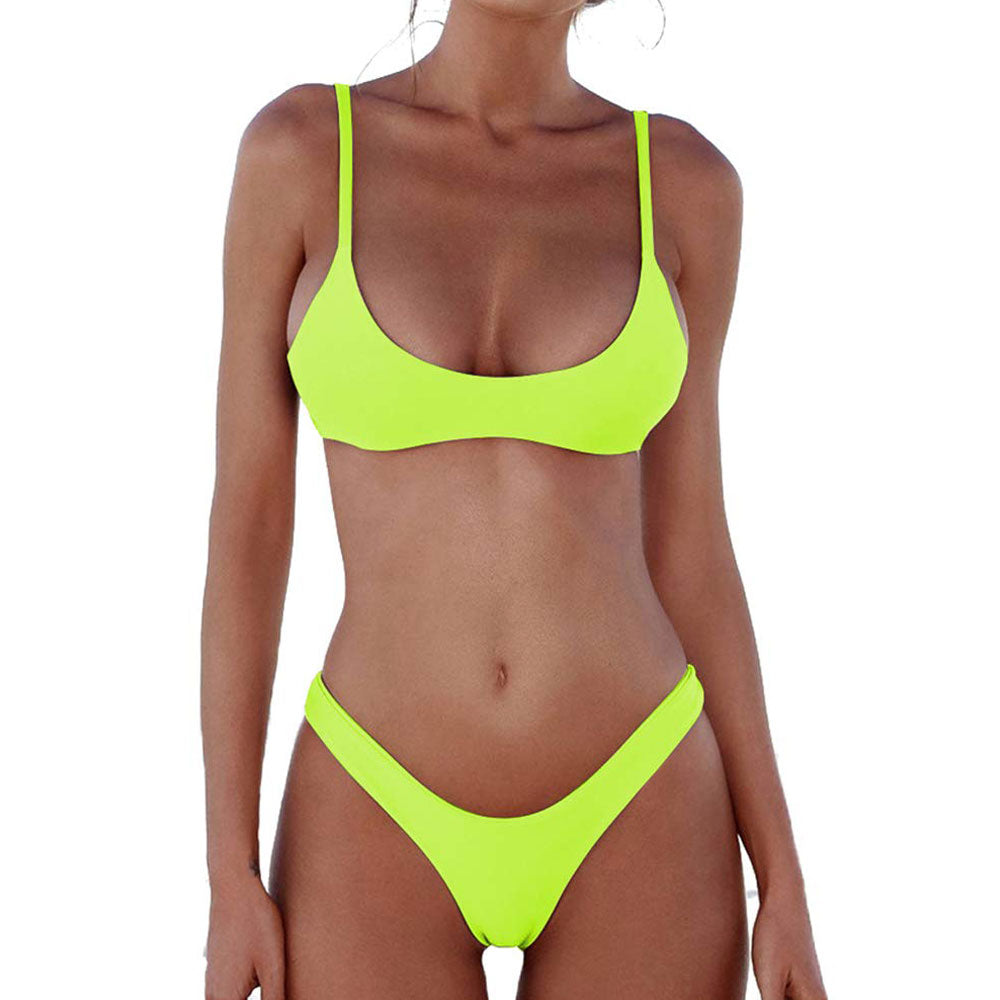 Premium Solid Triangle High-Cut Brazilian Bikini Set