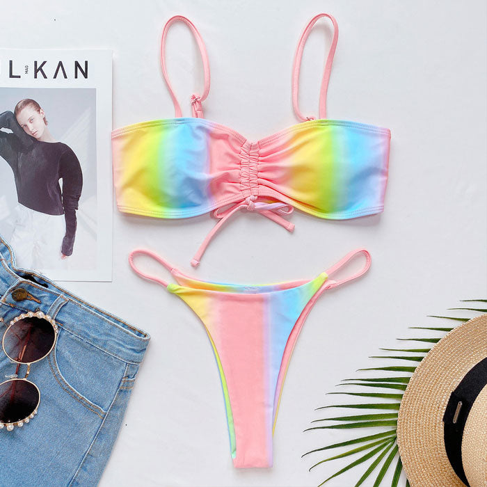 Ultimate Ombre Rainbow Bralette Bikini Set - Premium Two-Piece Swimsuit