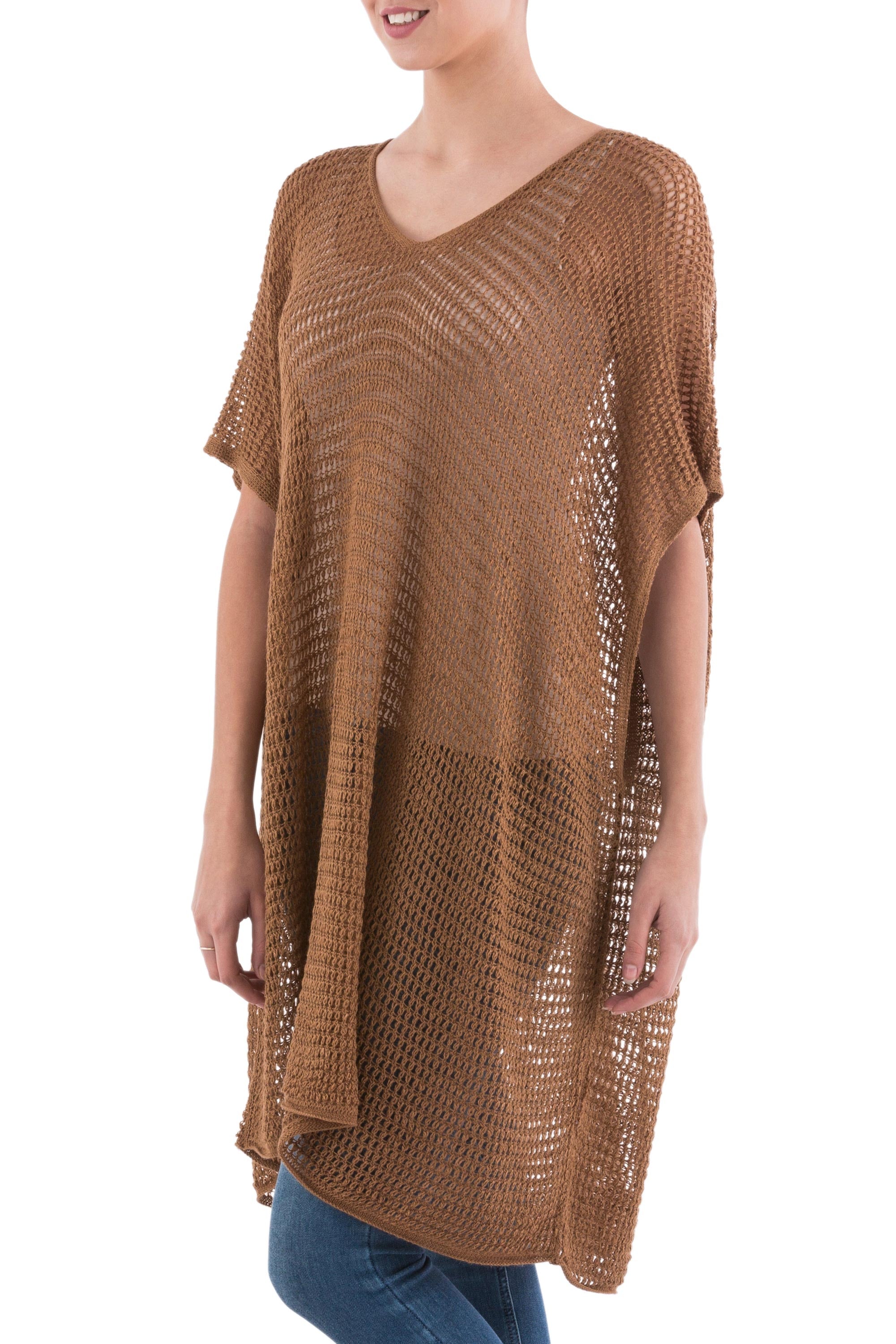 Premium Copper Dreamcatcher Tunic - Soft V-Neck Knit Top