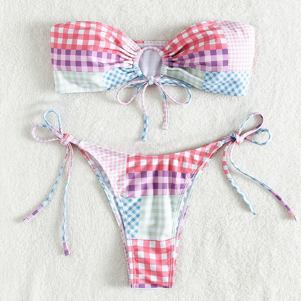 Premium Gingham Patchwork Tie-Front Bikini Set - Ultimate Beachwear