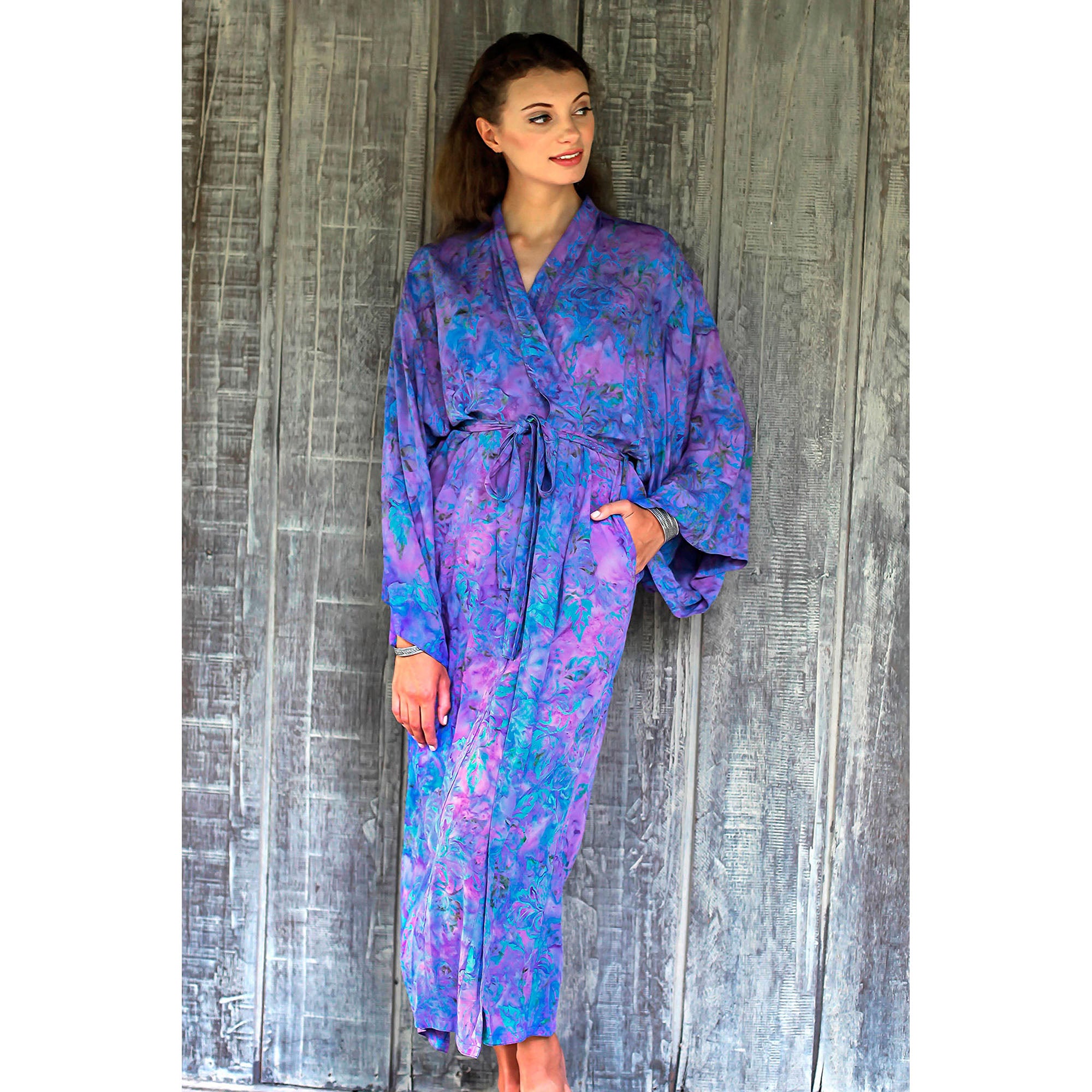 Premium Purple Mist Batik Robe - Ultimate Balinese Luxury