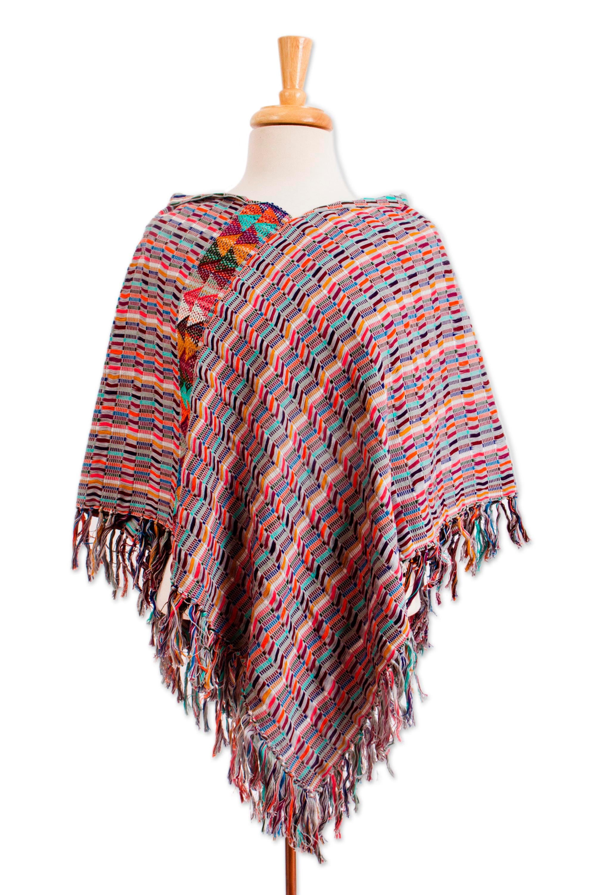 Premium Multicolored Striped Cotton Poncho – Handwoven in Mexico