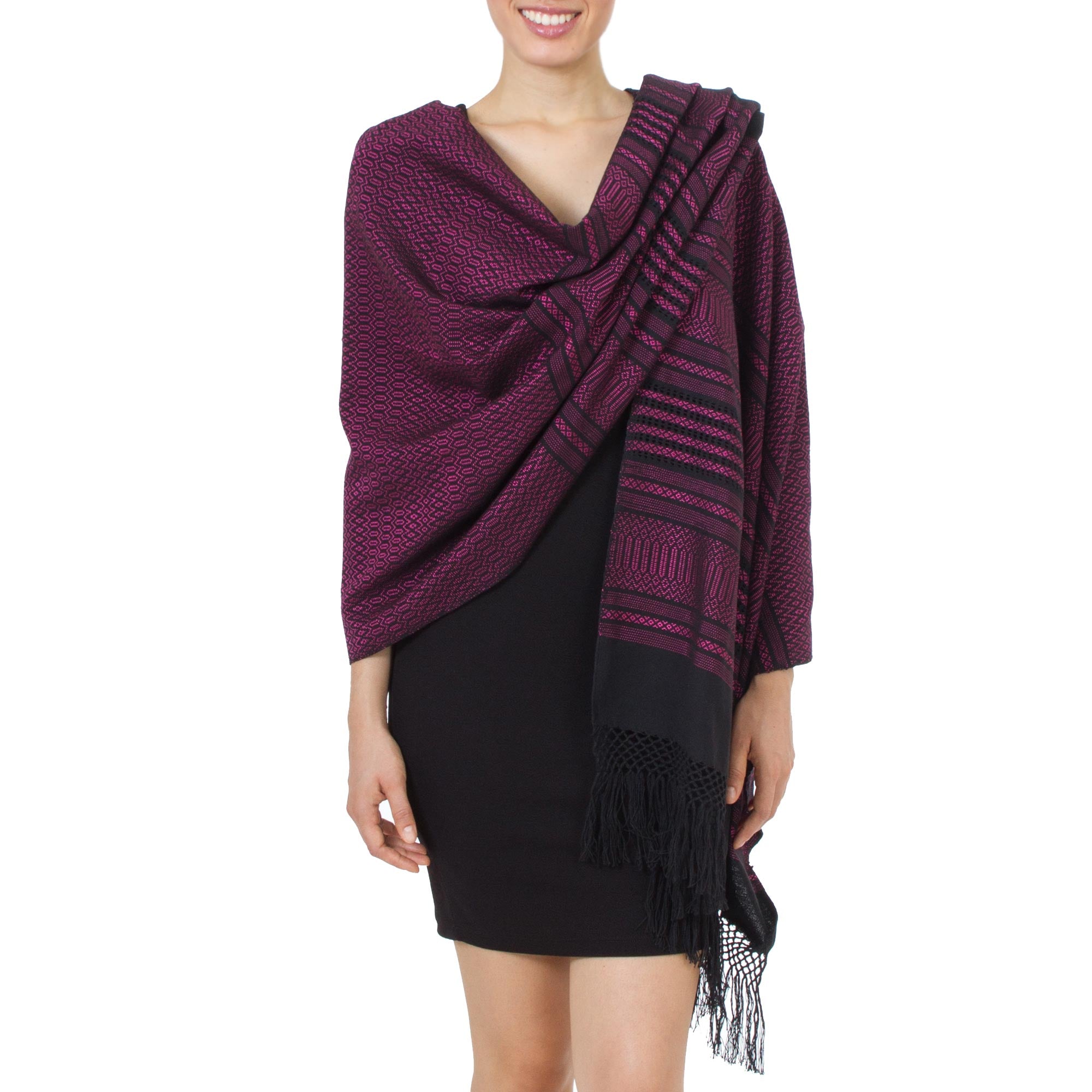 Premium Mexican Rose Zapotec Cotton Rebozo Shawl - Handcrafted Elegance