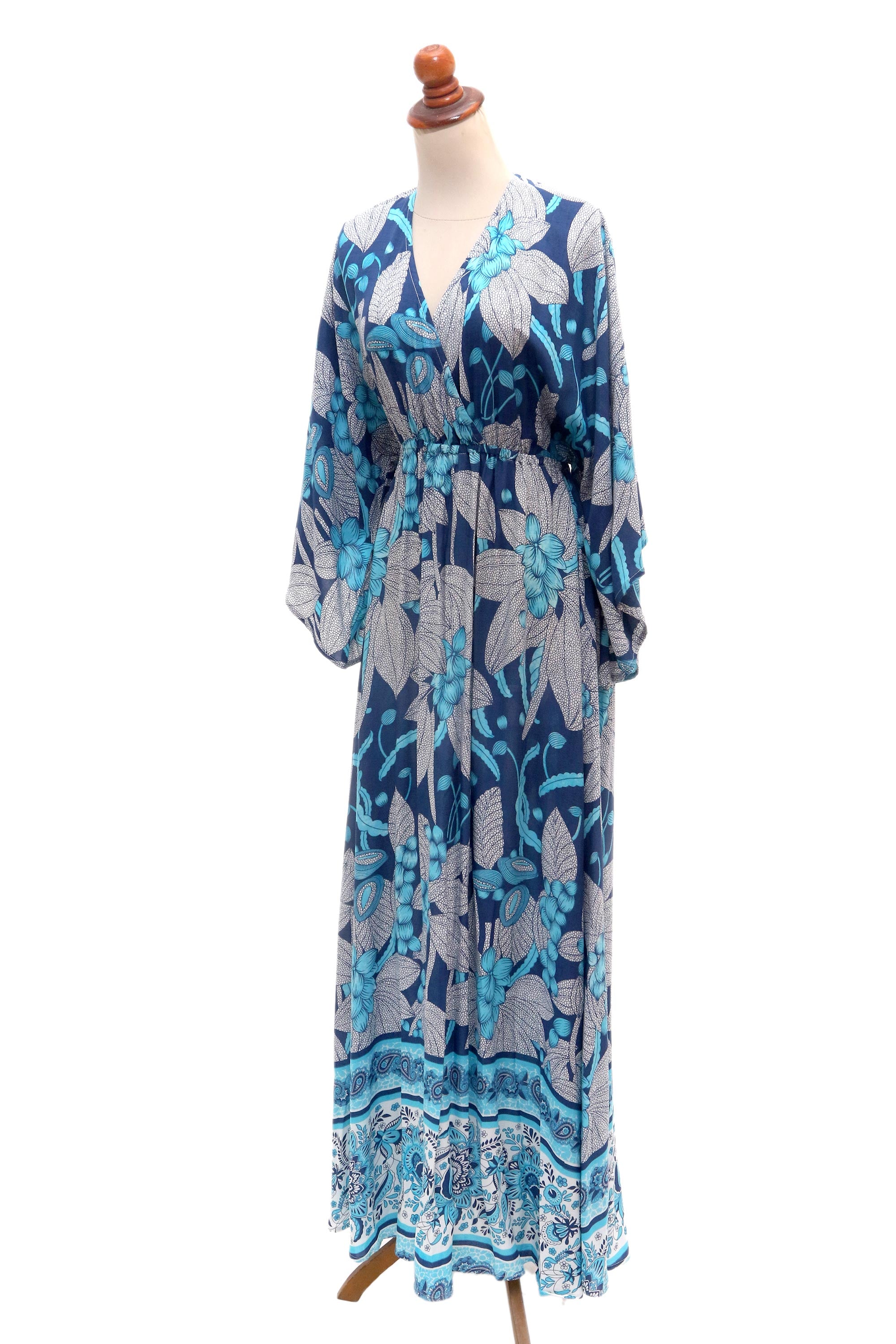 Premium Venus Garden Bohemian Maxi Dress - Blue Floral Print