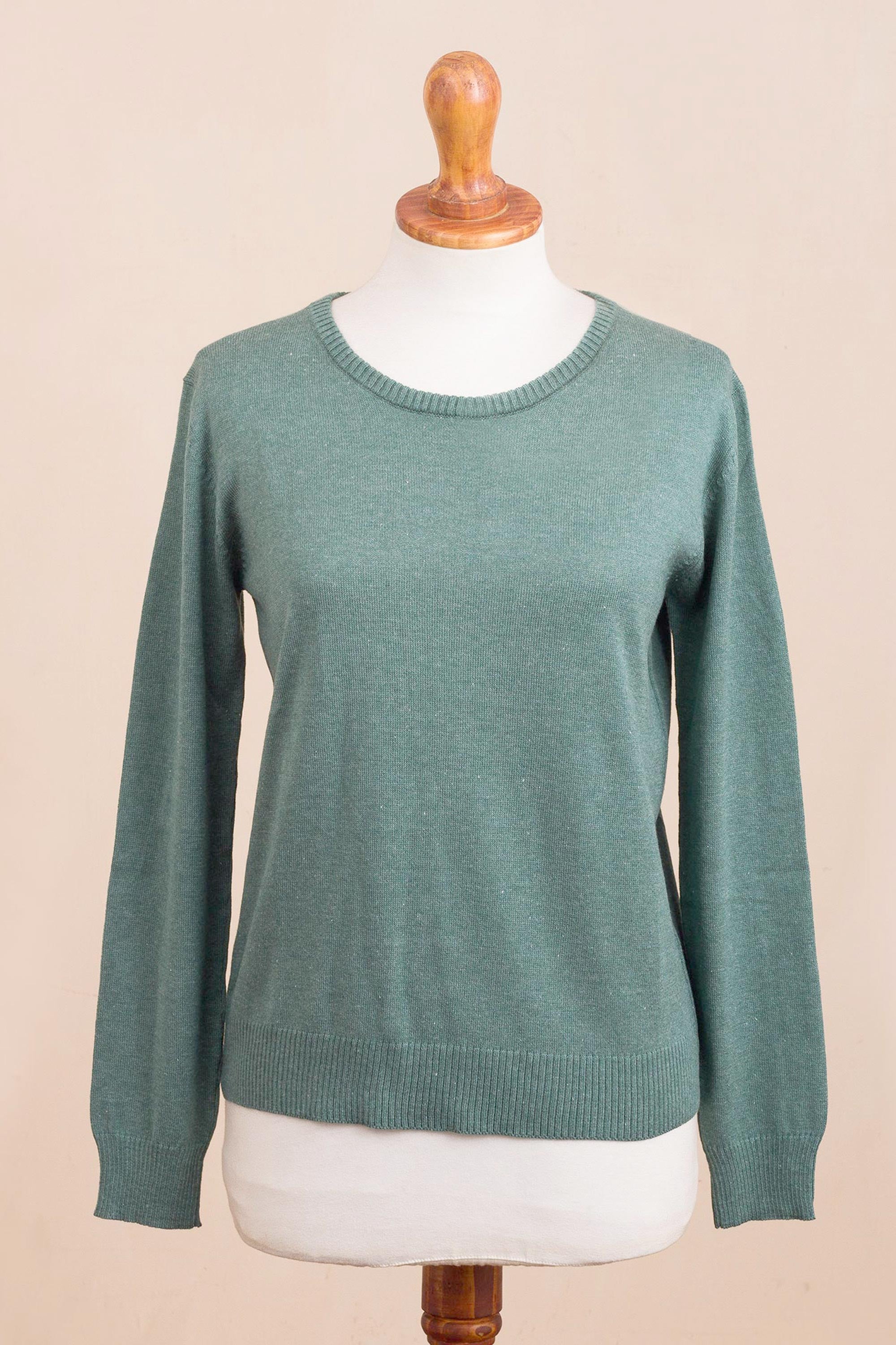 Premium Viridian Knit Cotton Blend Pullover – Handcrafted in Peru