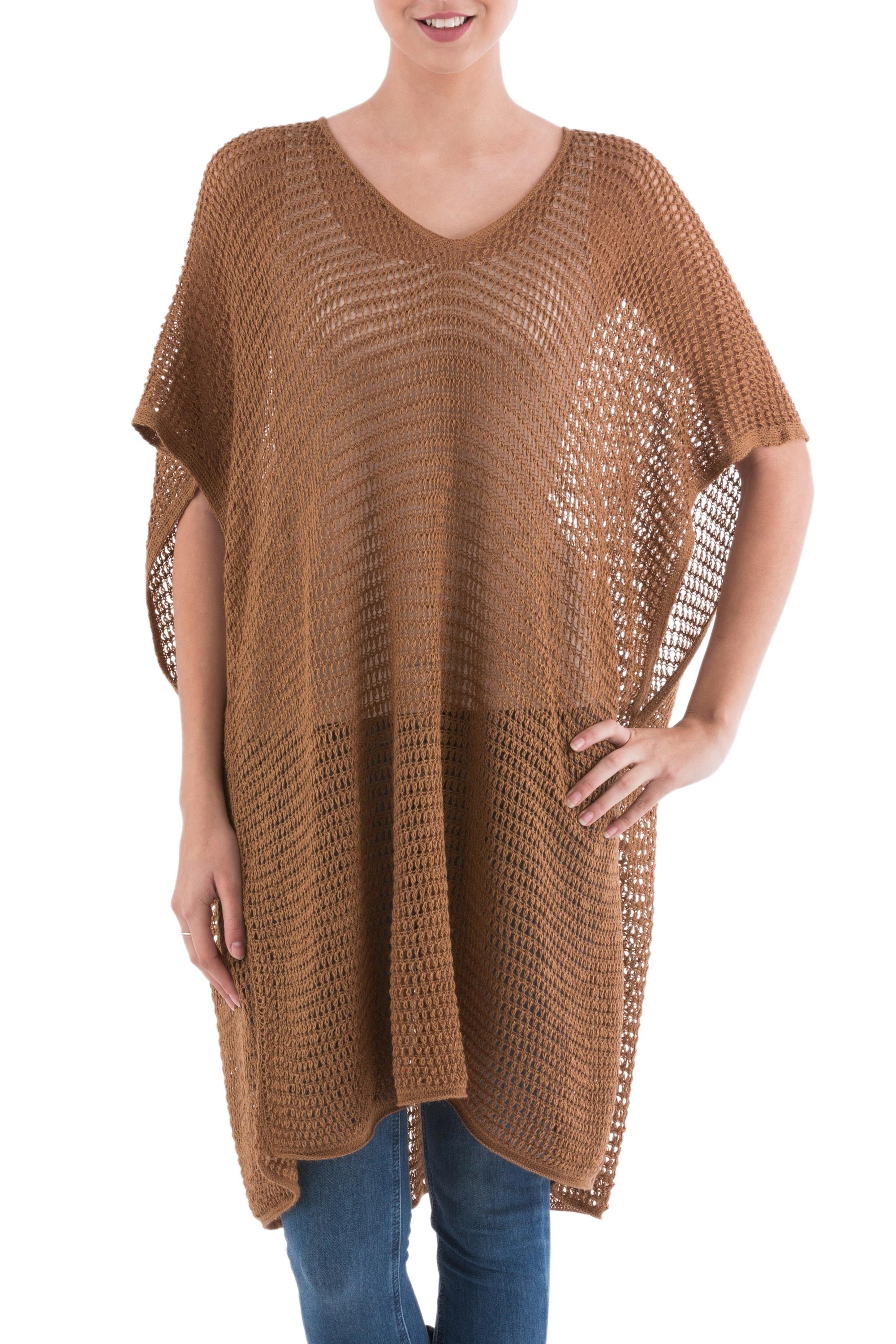 Premium Copper Dreamcatcher Tunic - Soft V-Neck Knit Top