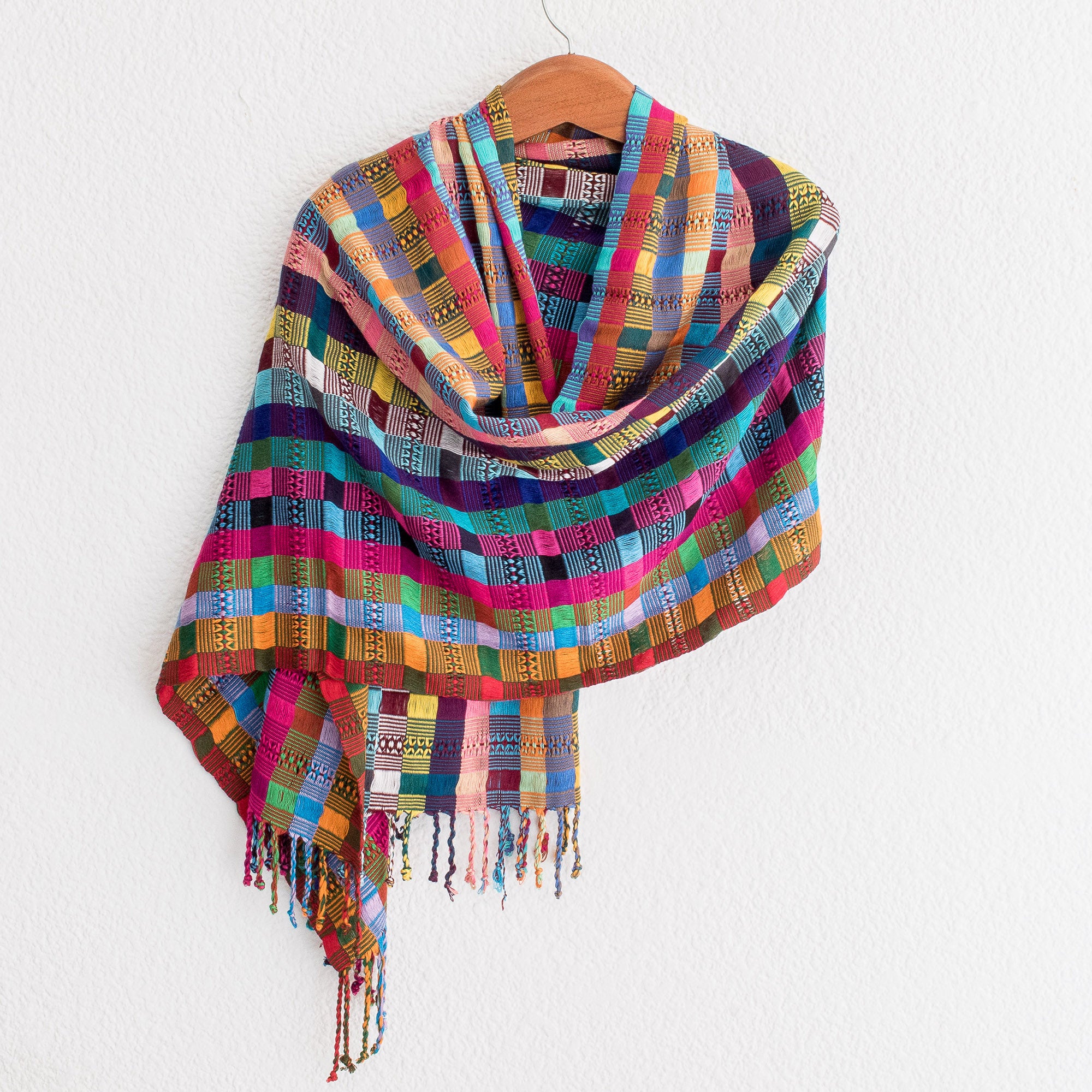 Premium Handwoven Guatemalan Festival Shawl - Vibrant Cotton Artisan Wrap