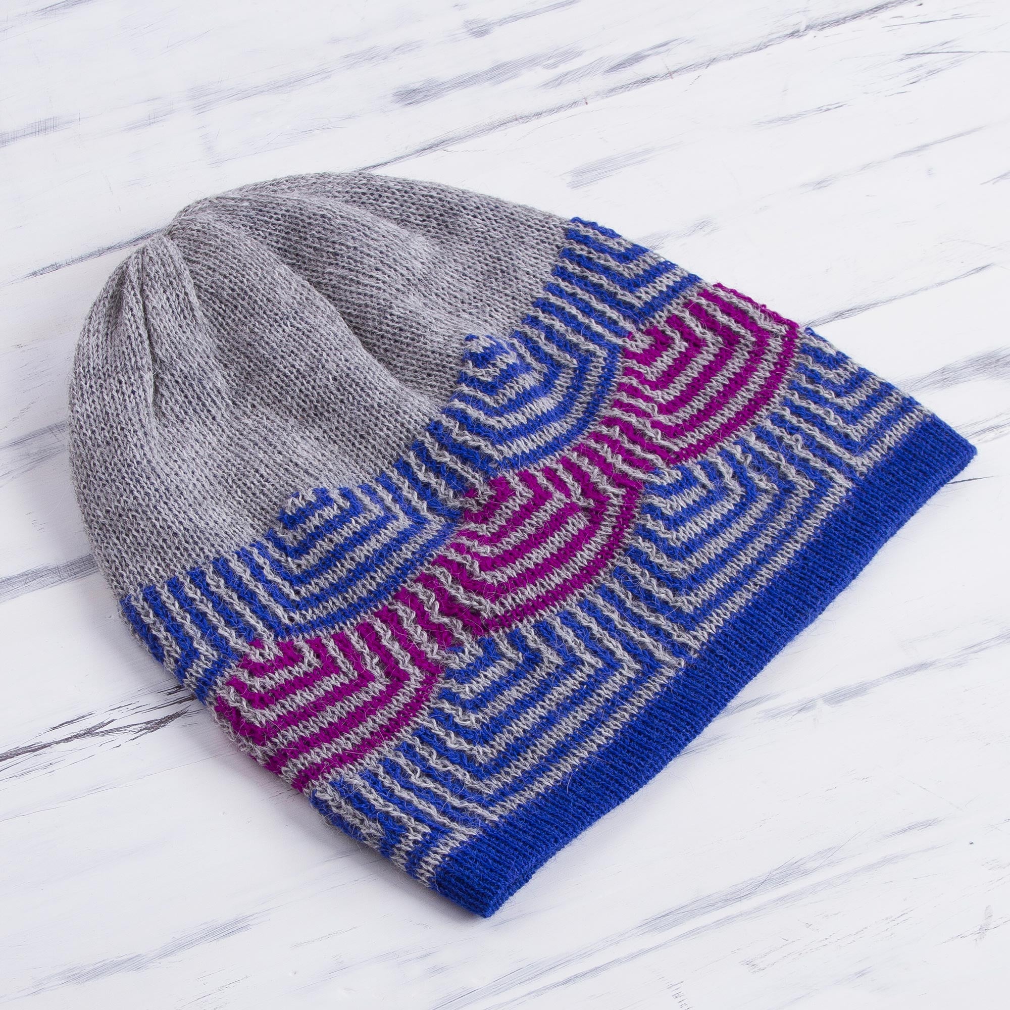 Premium Reversible Alpaca Hat in Royal Blue | Handcrafted in Peru