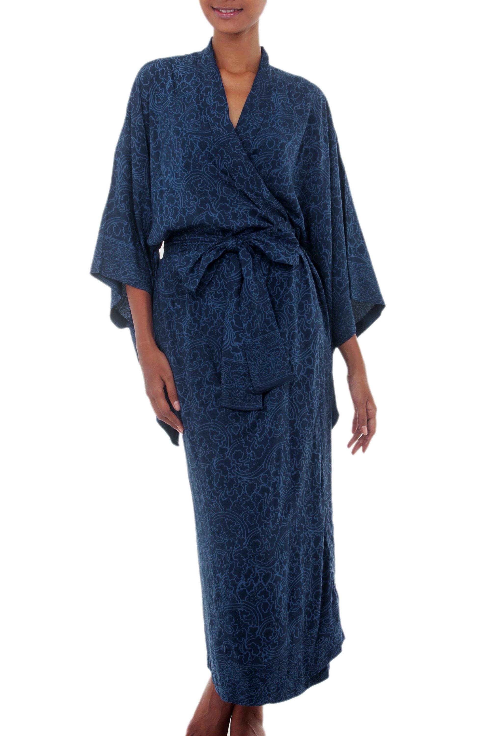 Premium Blue-Violet Orchid Kimono Robe - Handcrafted Luxury