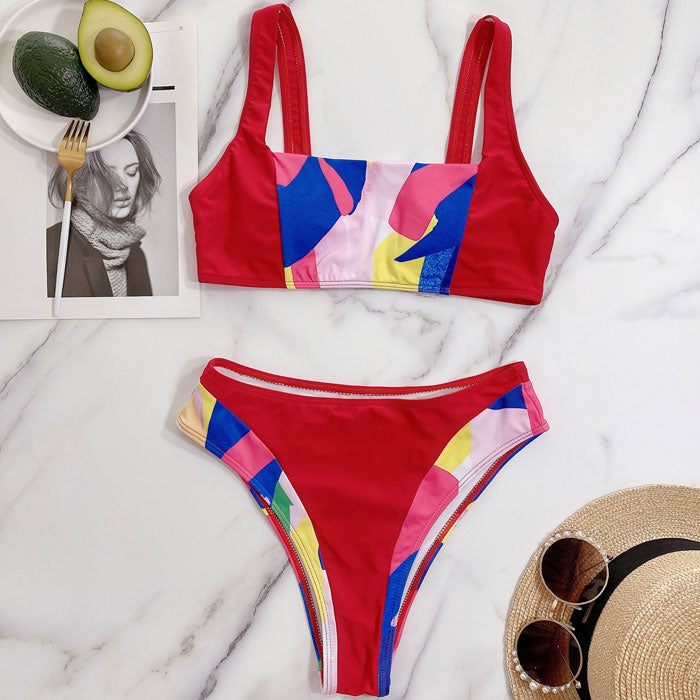 Ultimate Iridescent Color Block Bikini Set - Square Neck Bralette & Brazilian Bikini