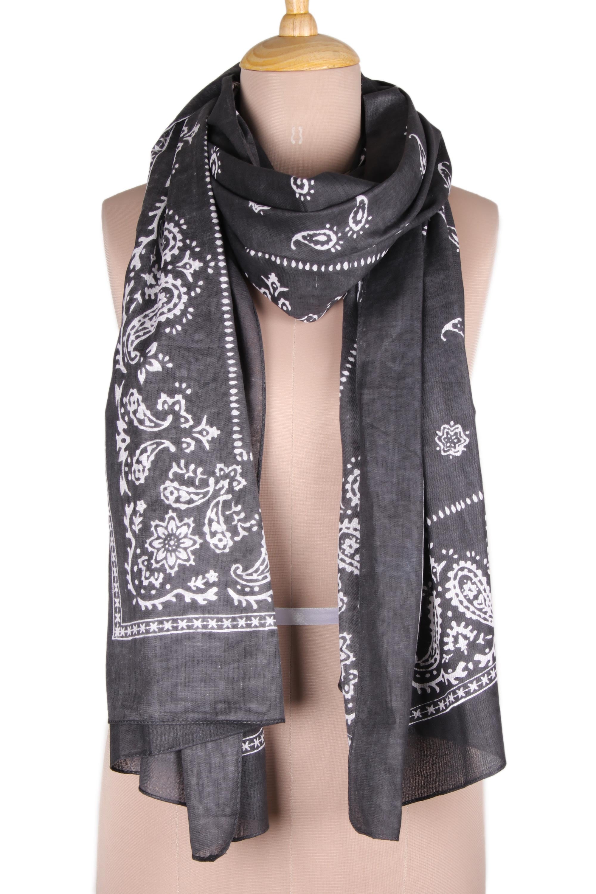 Premium Charcoal Paisley Cotton Shawl - Handcrafted in India