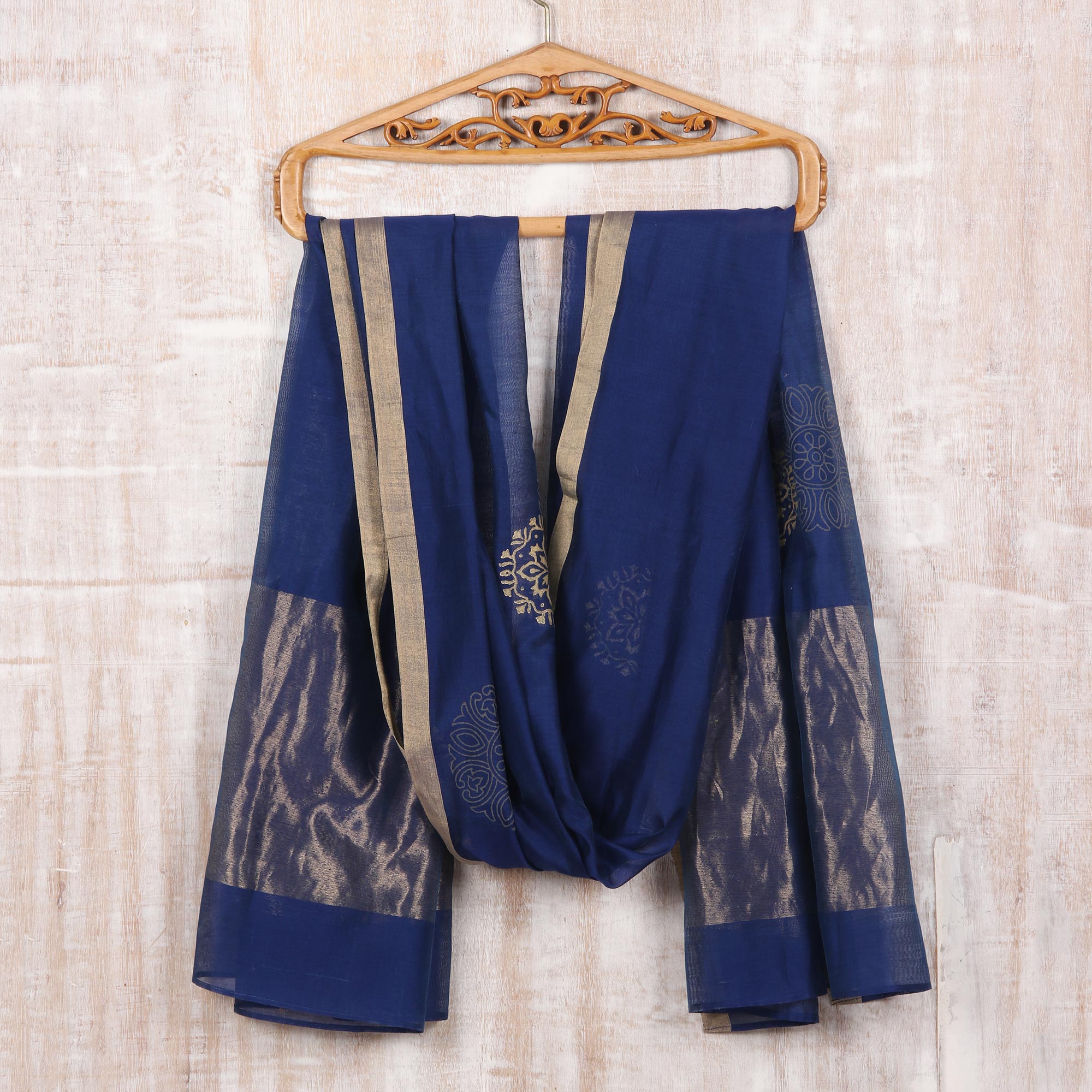 Premium Zari Elegance Shawl - Luxurious Cotton & Silk Blend with Golden Zari Embroidery