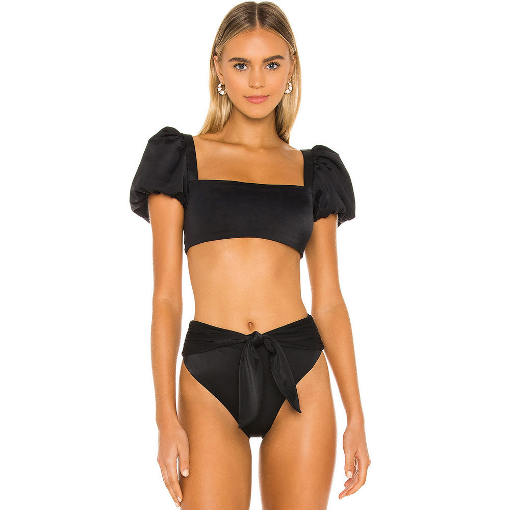 Ultimate High Waist Brazilian Bikini Set with Puff Sleeves & Square Neckline