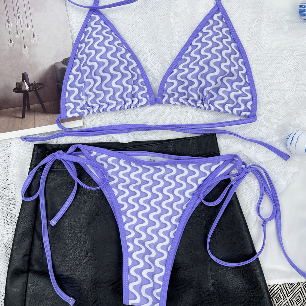 Ultimate Wave Print Triangle Bikini Set - Brazilian Style