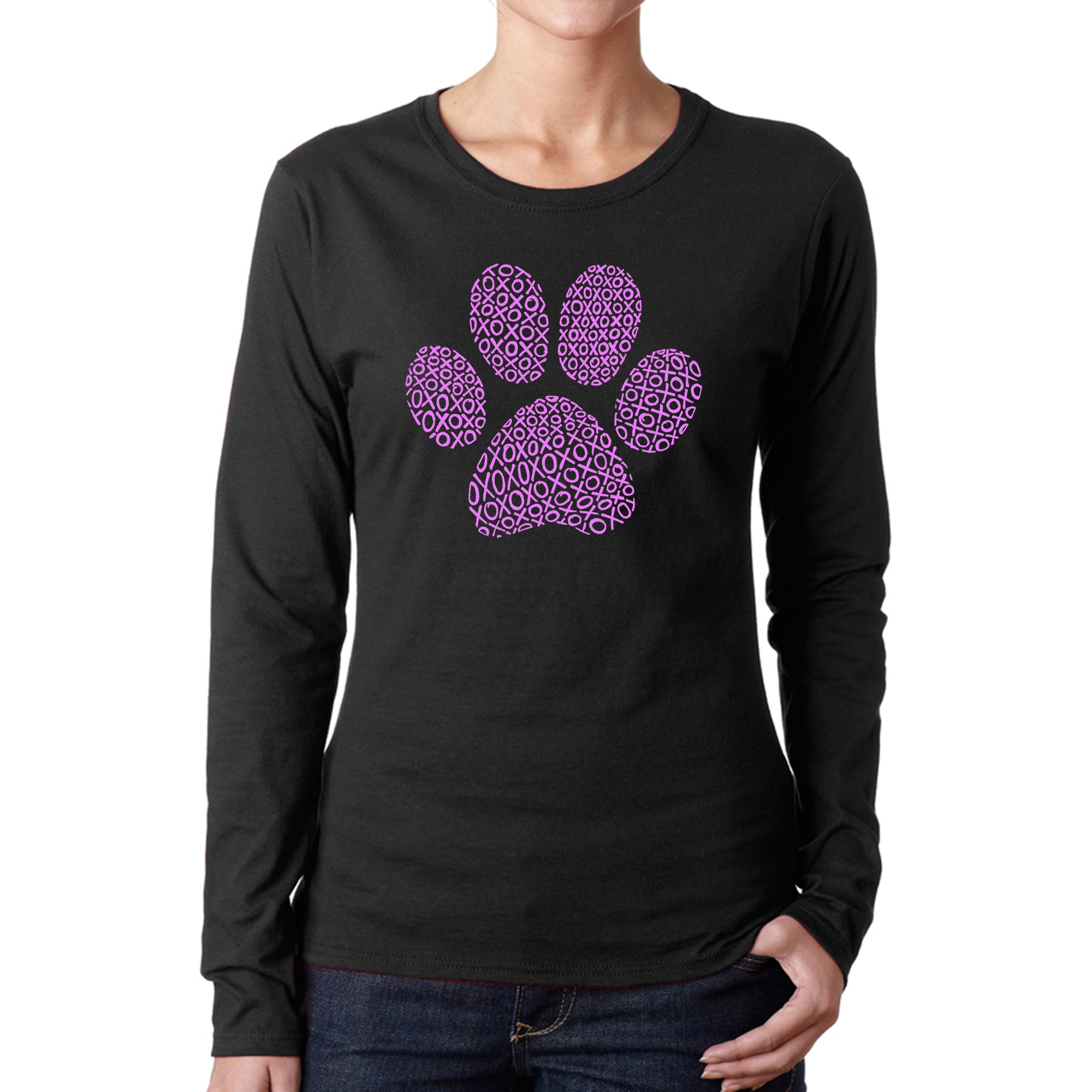 Premium XOXO Dog Paw Word Art Long Sleeve T-Shirt for Women