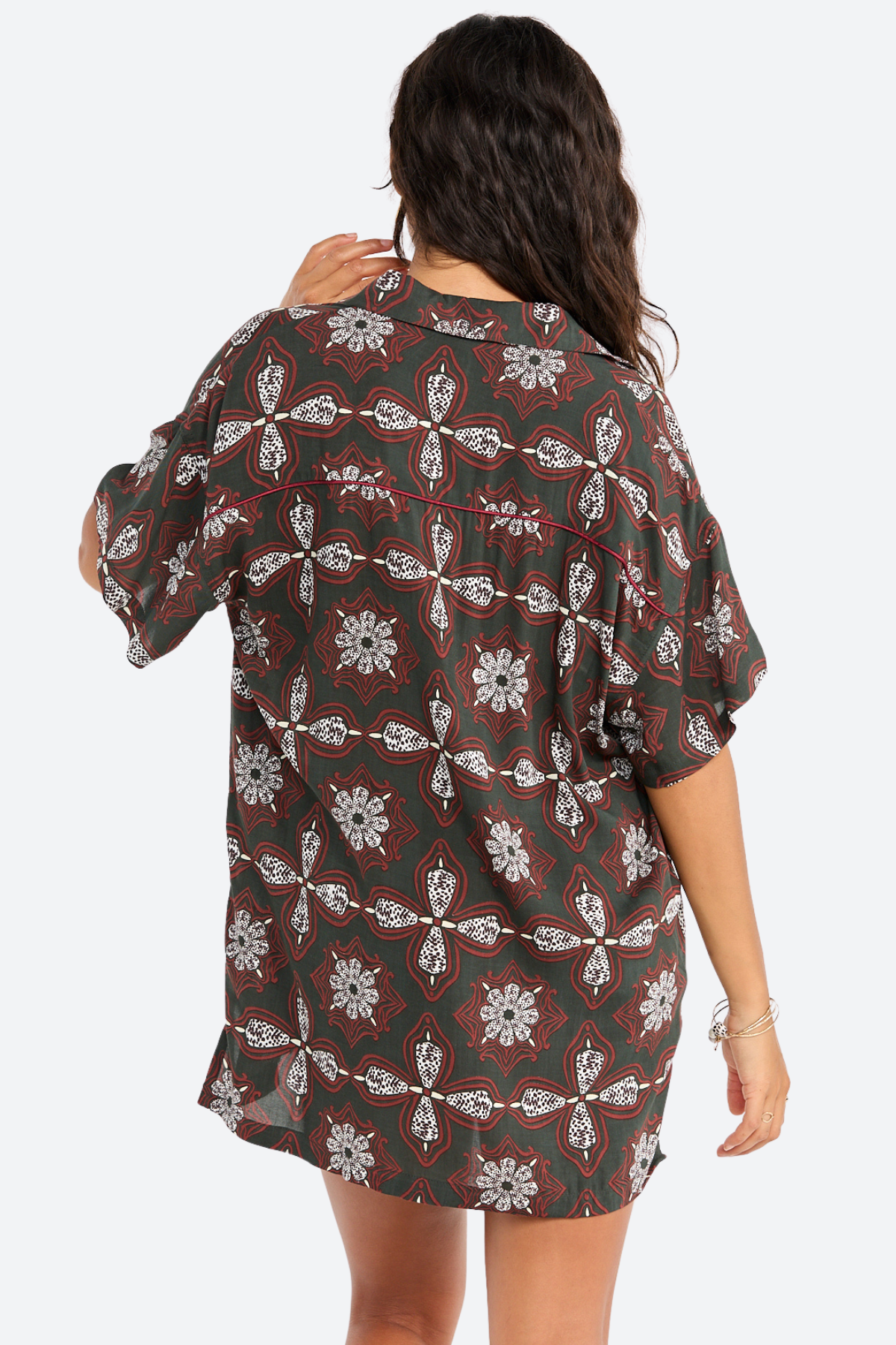 Premium Benoa Swim Aloha Shirt Dress - Kaleido Print