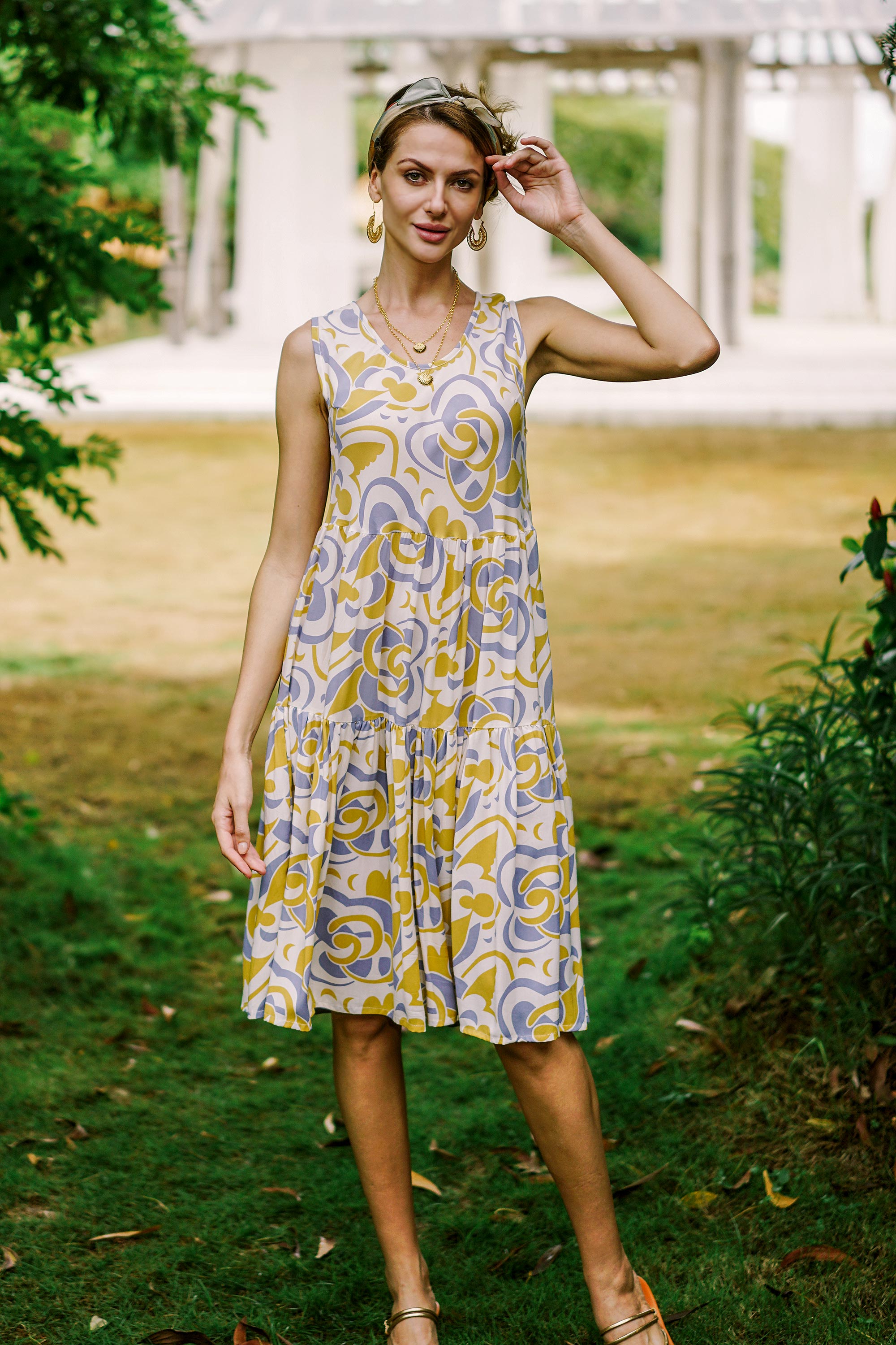 Premium Rayon Sundress with Spring Leaf Print - Bali Inspired