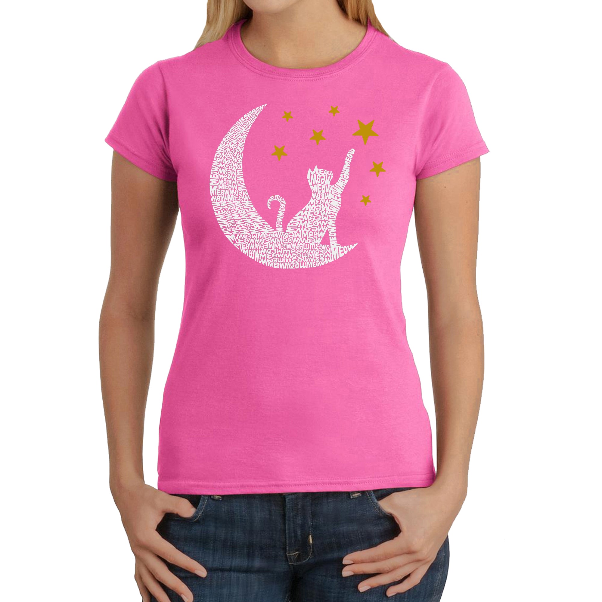 Premium Cat Moon - Women's Word Art T-Shirt | Unique & Stylish