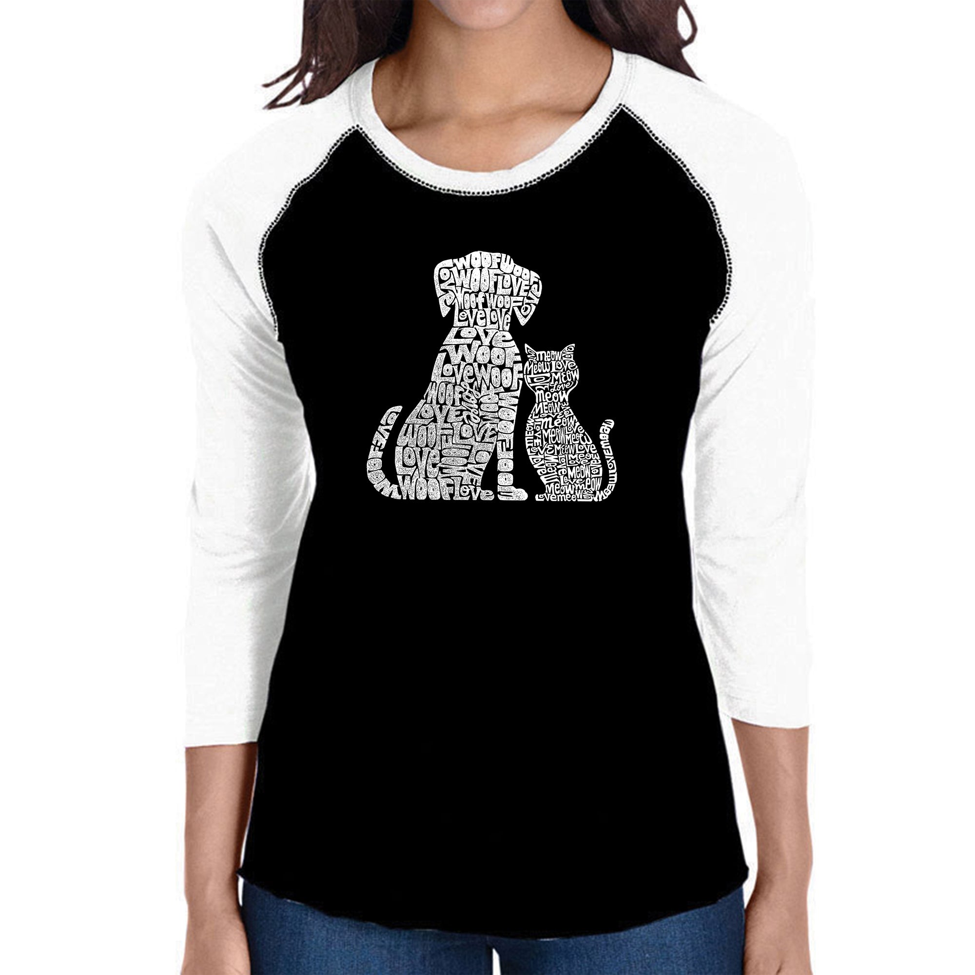 Premium Women's Raglan Baseball Tee - Dog & Cat Word Art Design