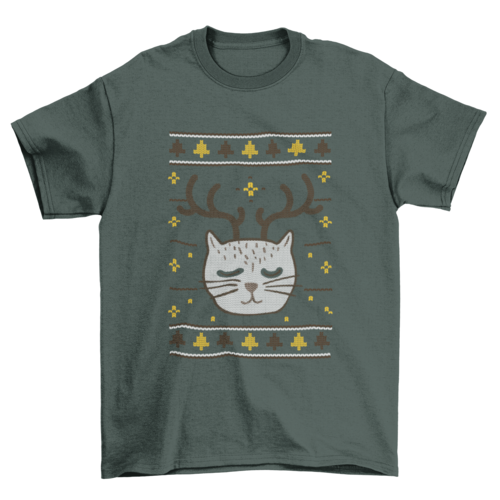 Premium Ugly Christmas Cat Tee - Festive Holiday Style