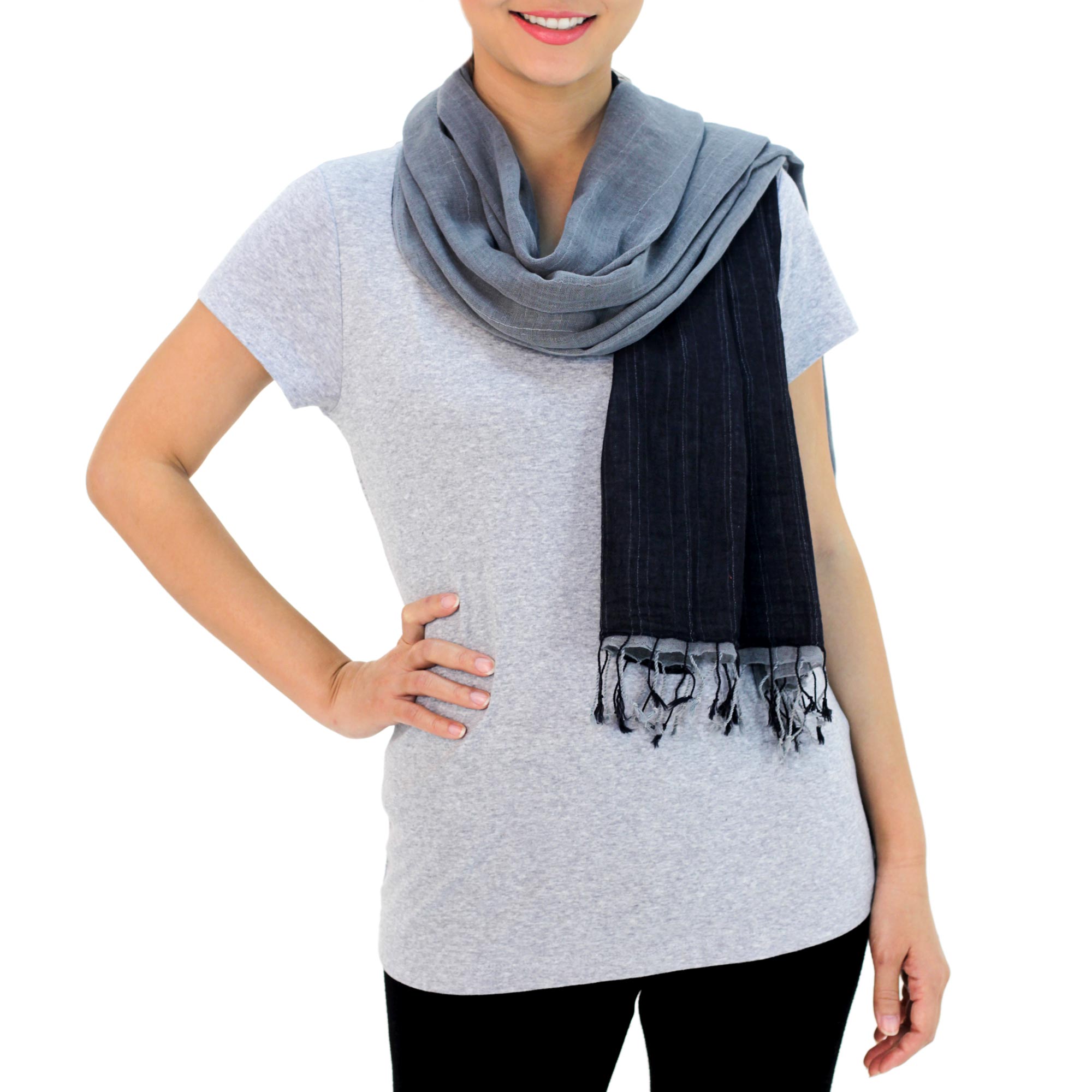 Premium Handcrafted Grey & Black Cotton Scarf