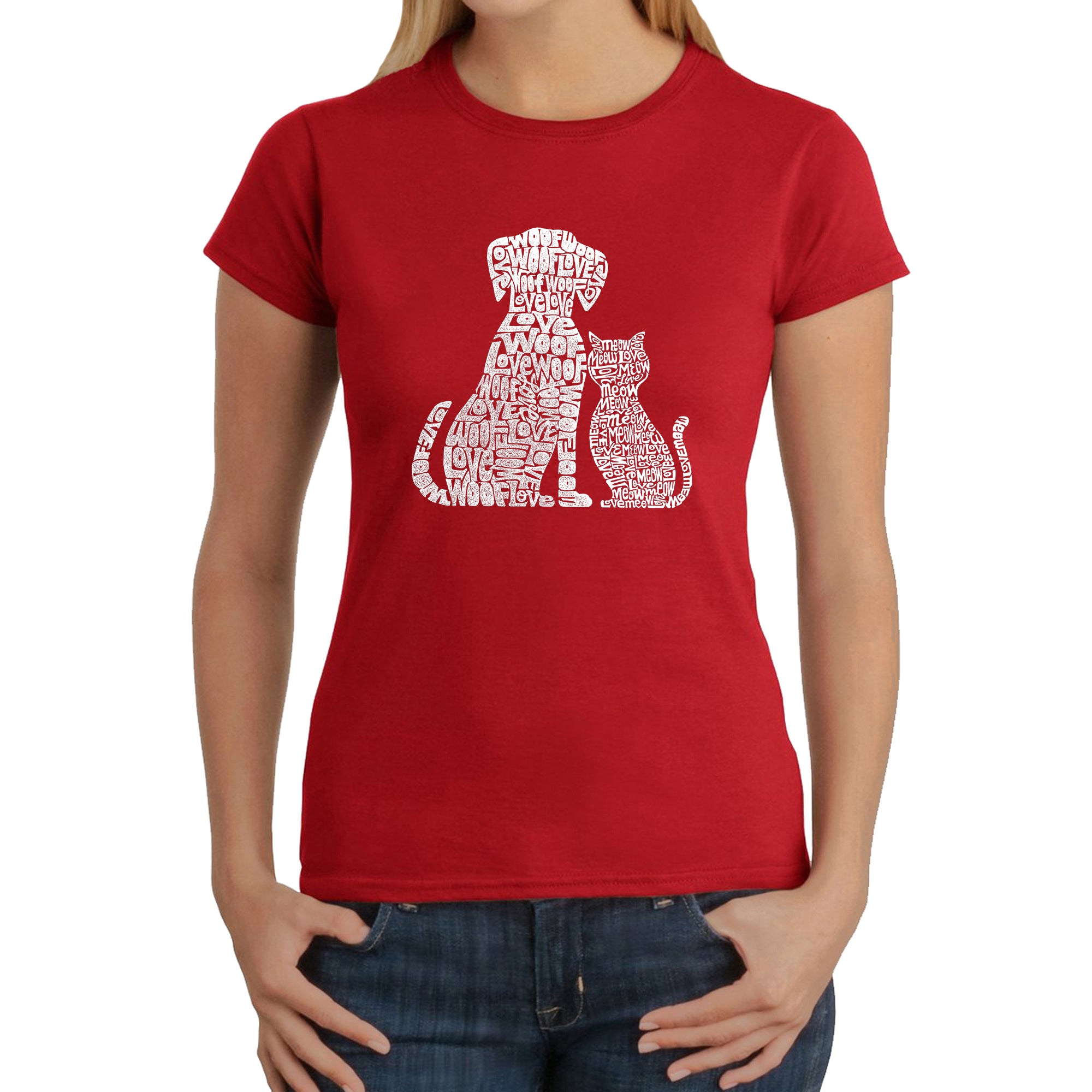 Premium Women's Word Art T-Shirt - Dogs & Cats Design