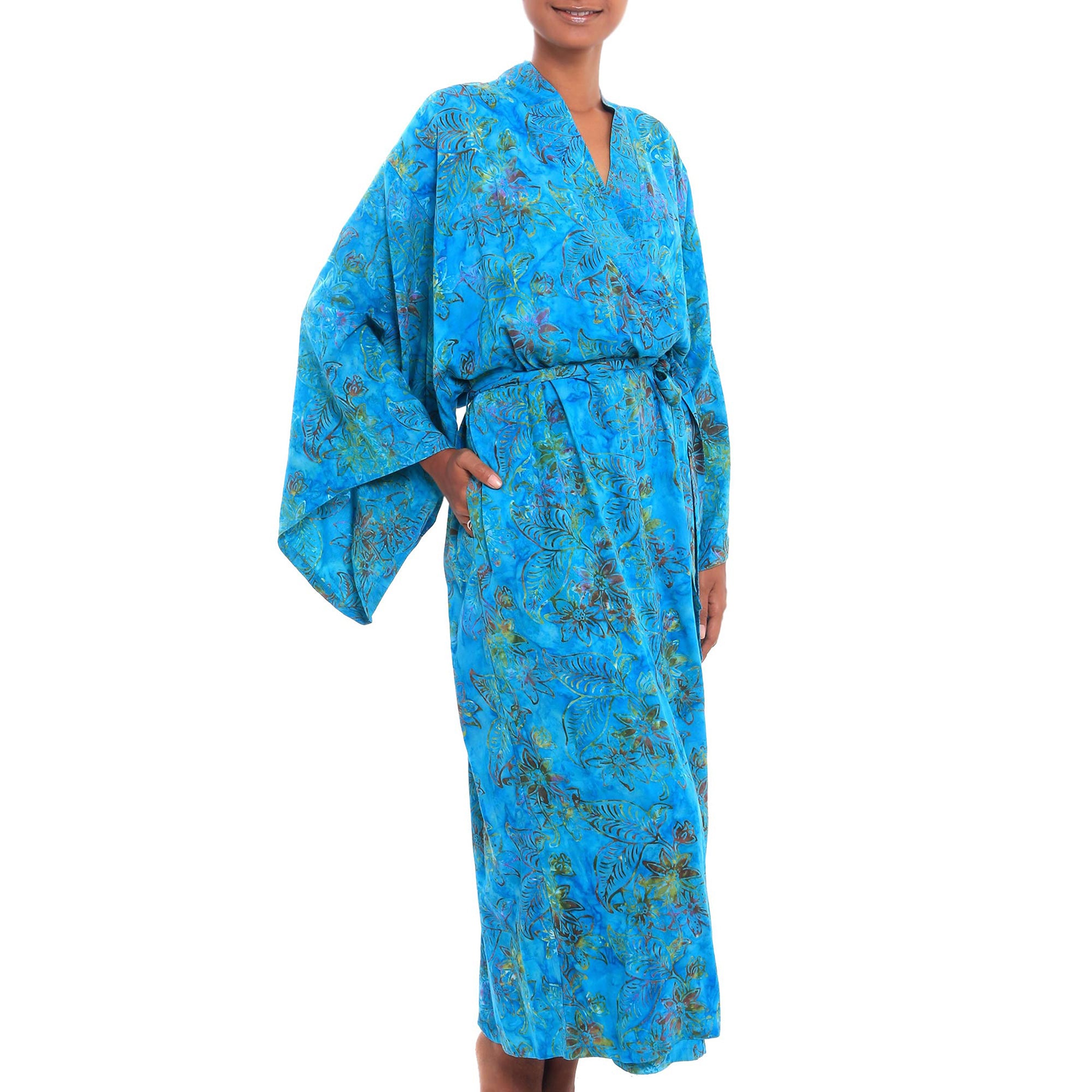 Premium Eden Ocean Batik Rayon Robe - Handmade Luxury