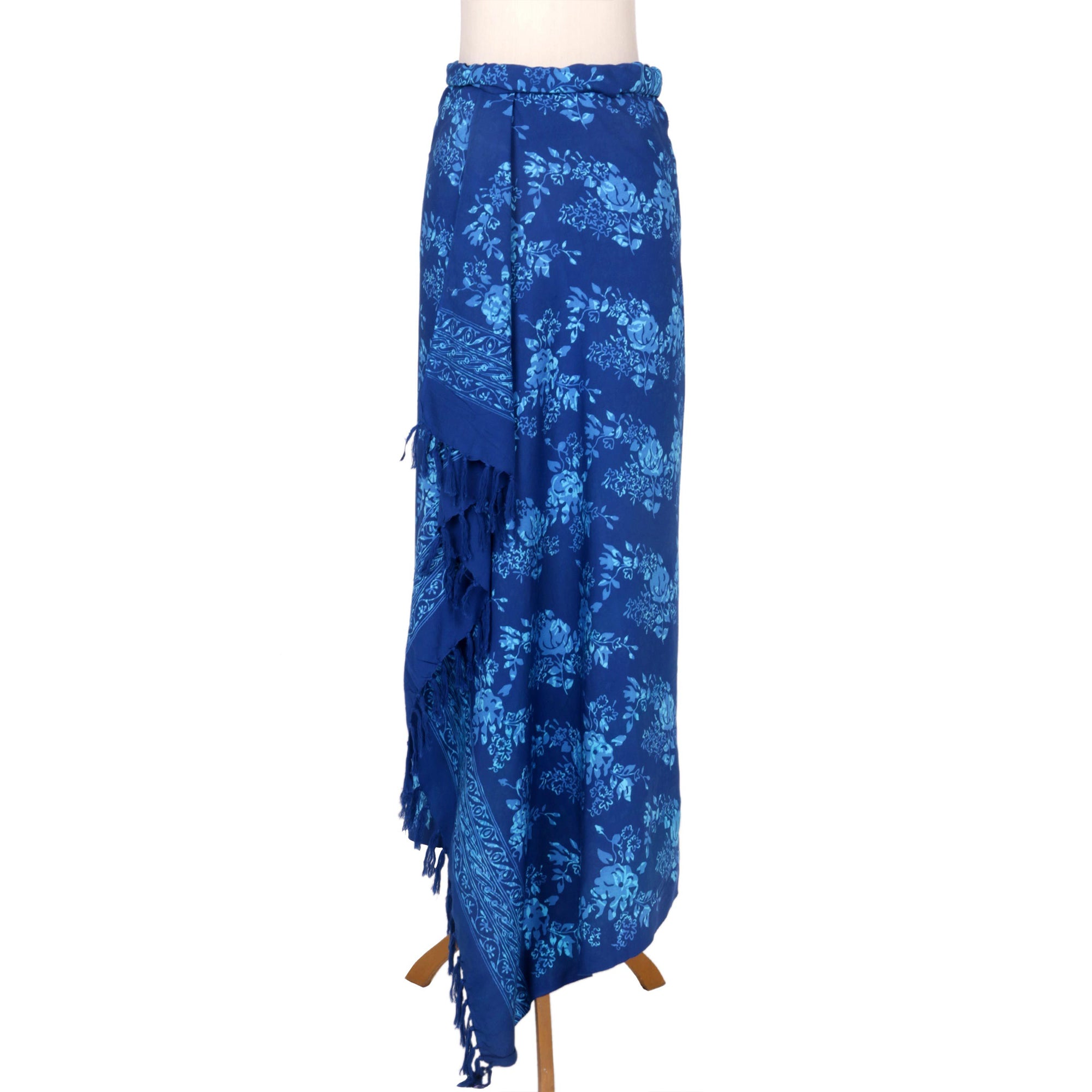 Premium Blue Batik Rose Wrap – Ultimate Beach Cover-Up