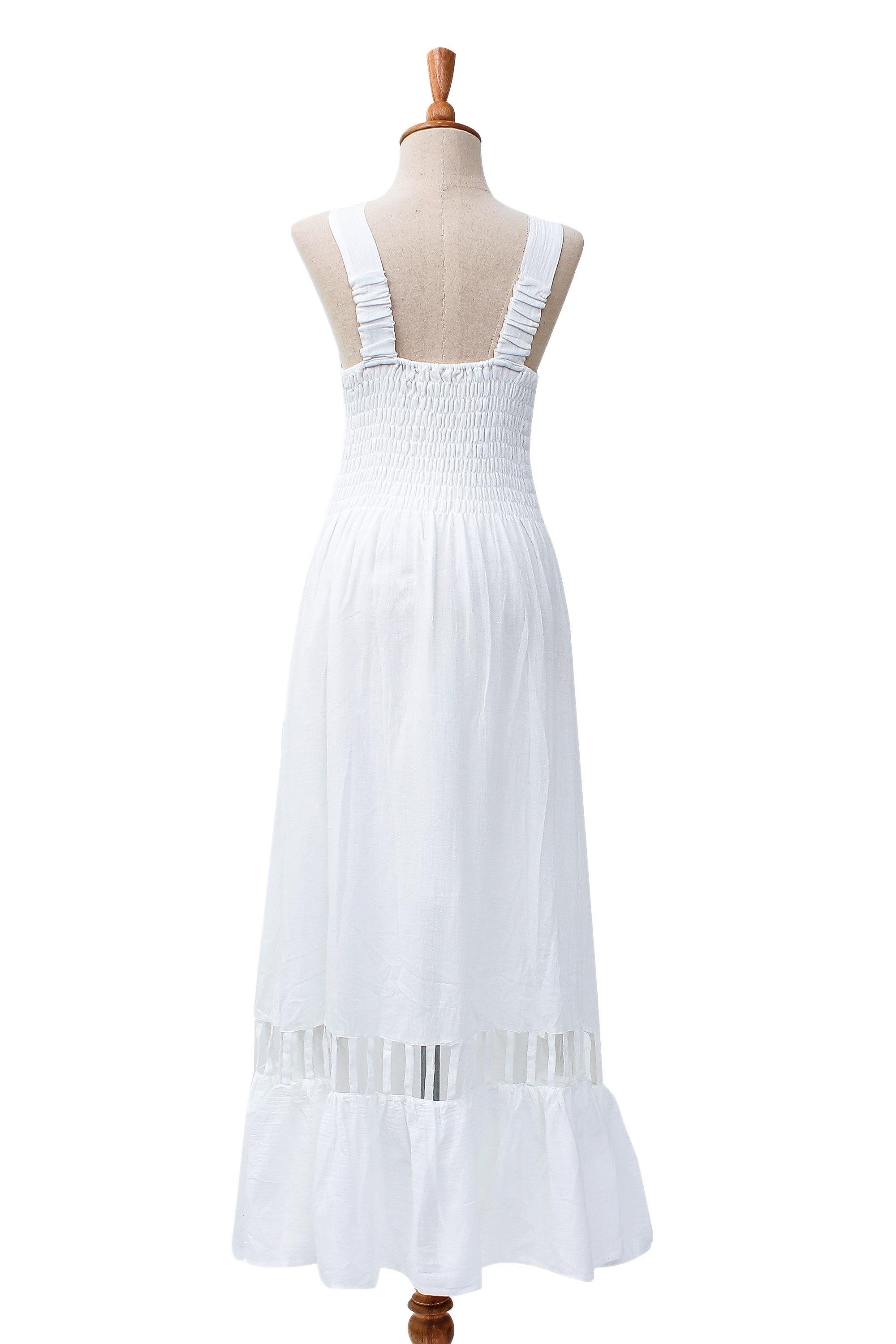 Premium Handcrafted White Cotton Sundress - Soiree in White