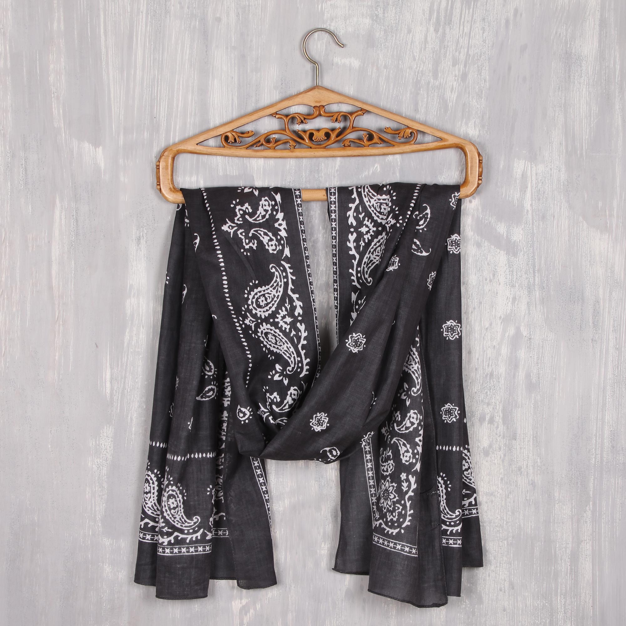 Premium Charcoal Paisley Cotton Shawl - Handcrafted in India