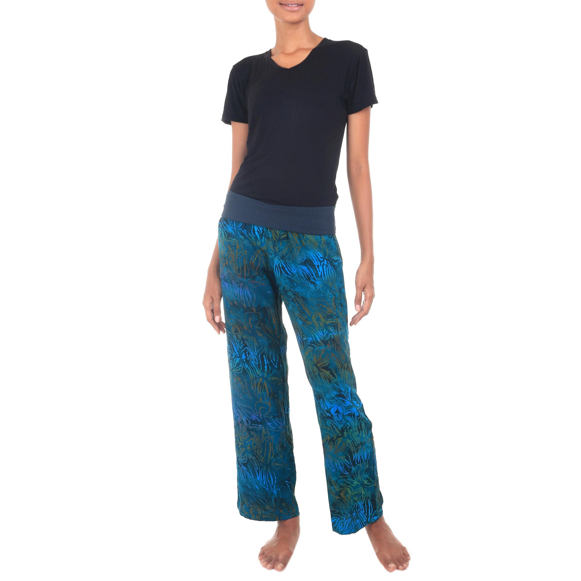 Premium Kenanga Batik Pants - Handcrafted Blue & Green Design