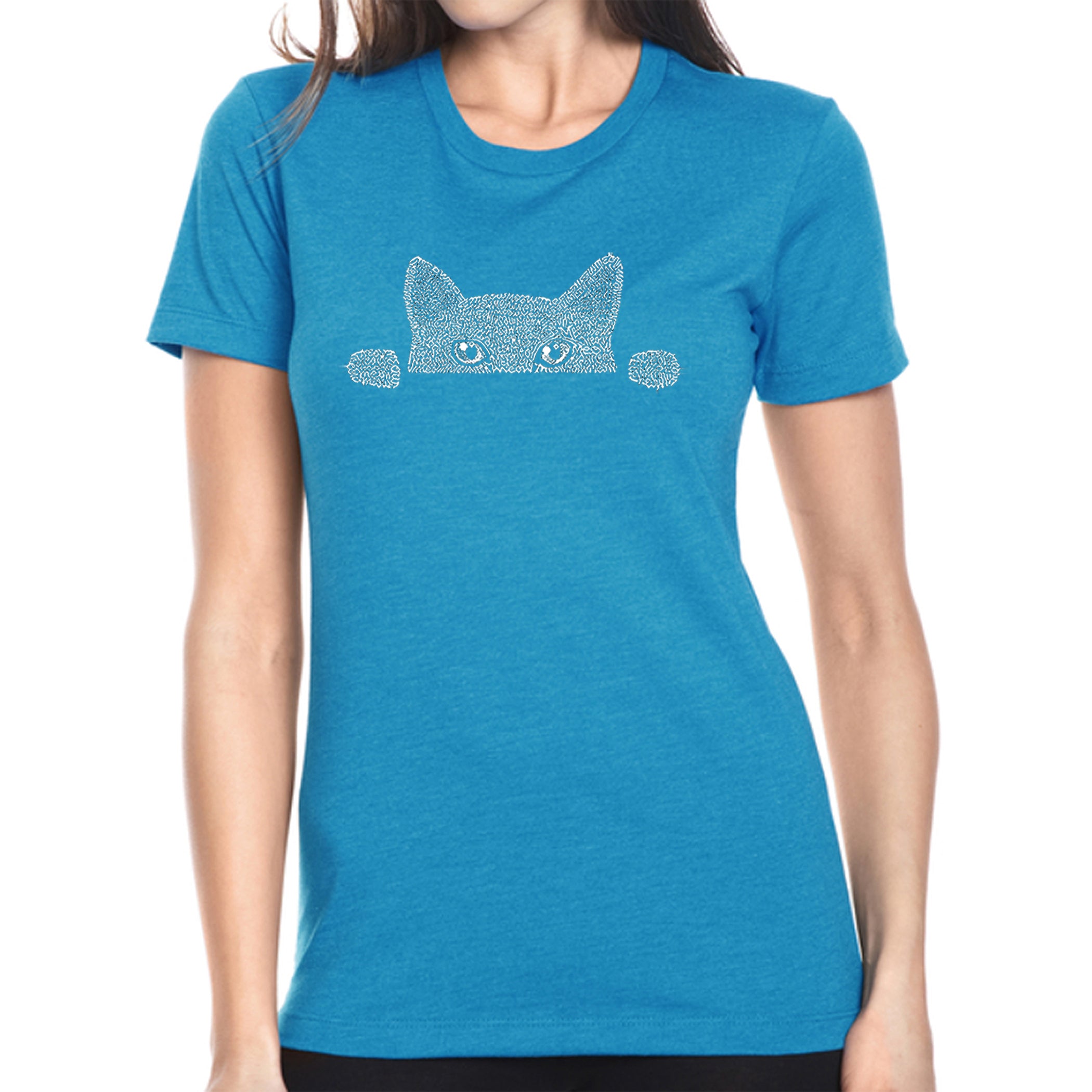 Premium Peeking Cat Word Art T-Shirt for Women - Ultimate Comfort & Style