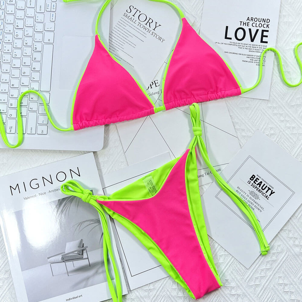 Ultimate Neon Edge Tie-String Brazilian Bikini Set