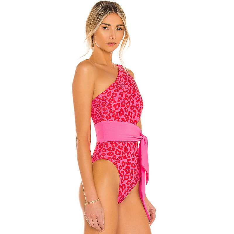 Premium Leopard Print One Shoulder Cutout Swimsuit - Ultimate Beachwear