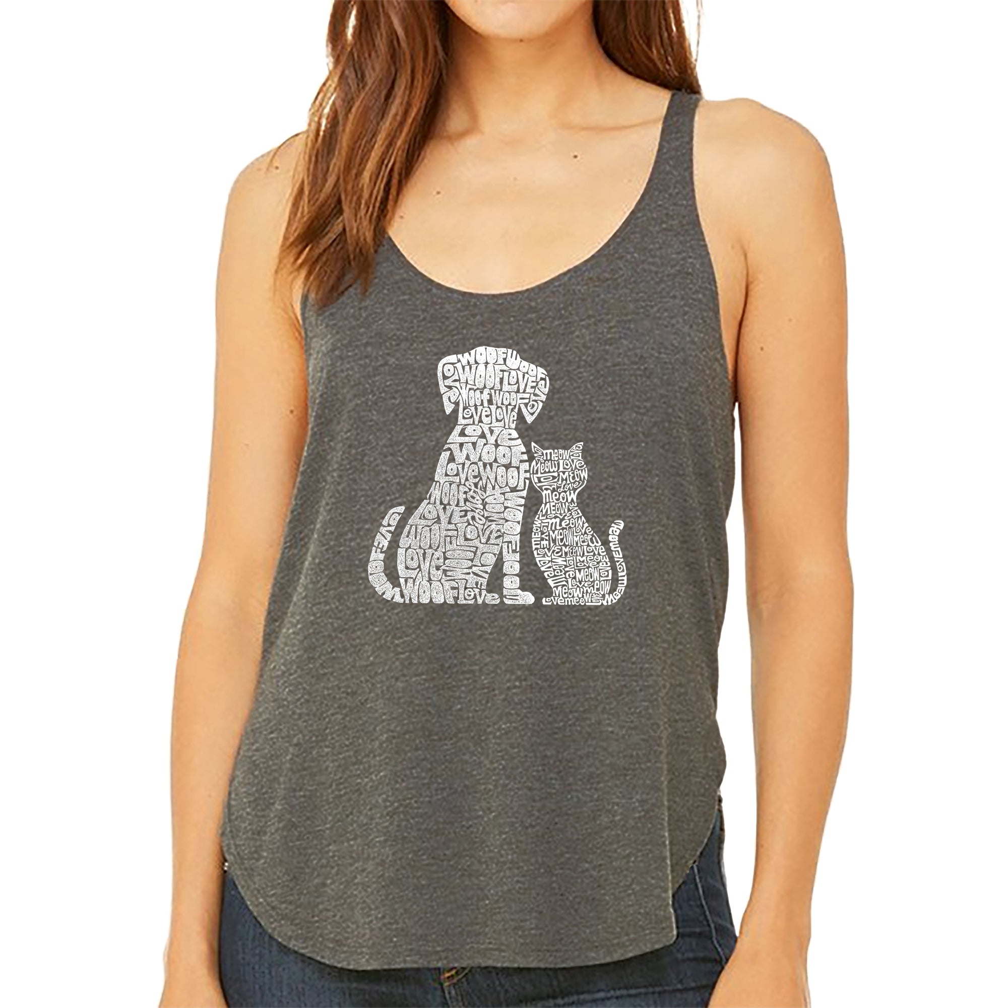 Premium Women's Word Art Flowy Tank Top - Dogs & Cats Design