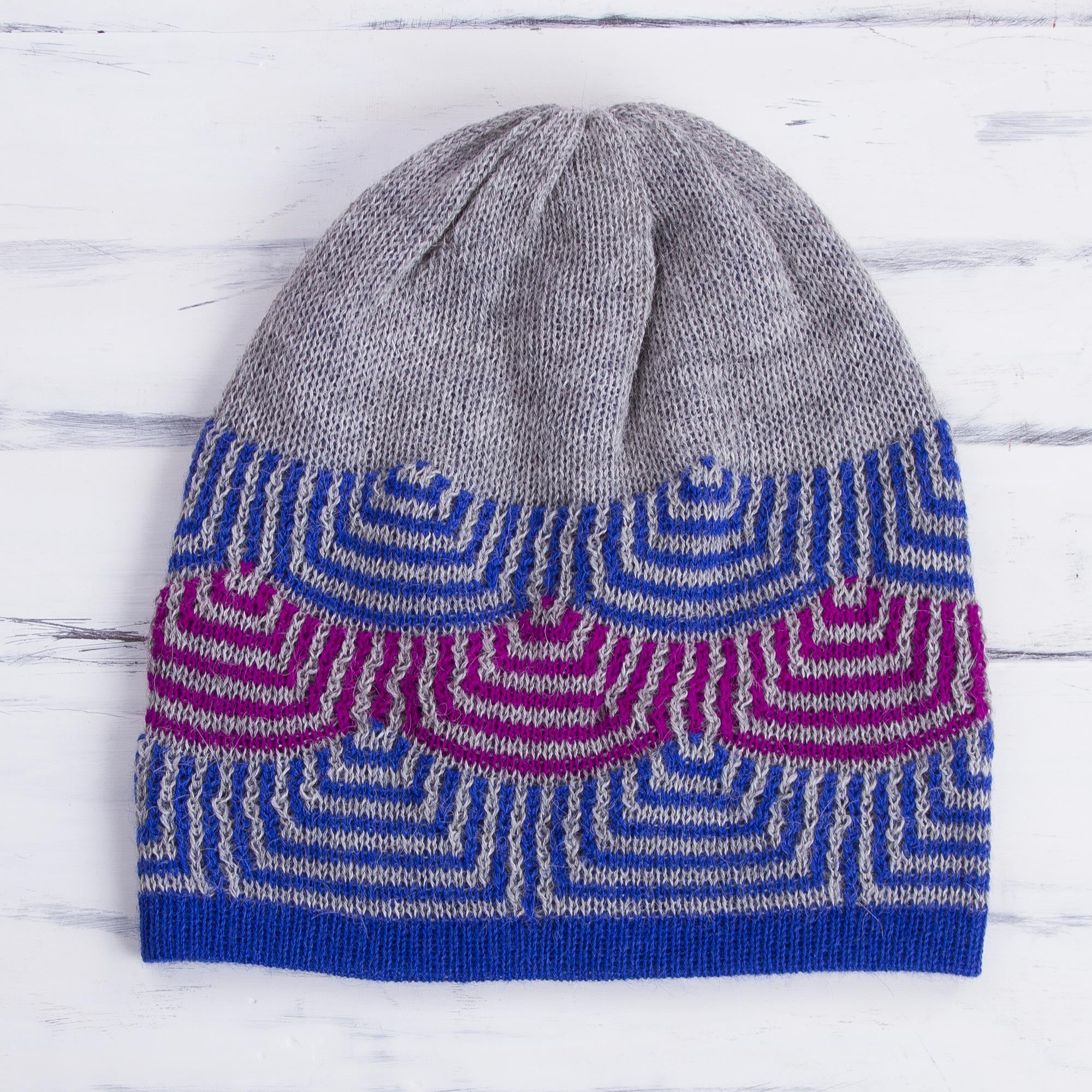 Premium Reversible Alpaca Hat in Royal Blue | Handcrafted in Peru