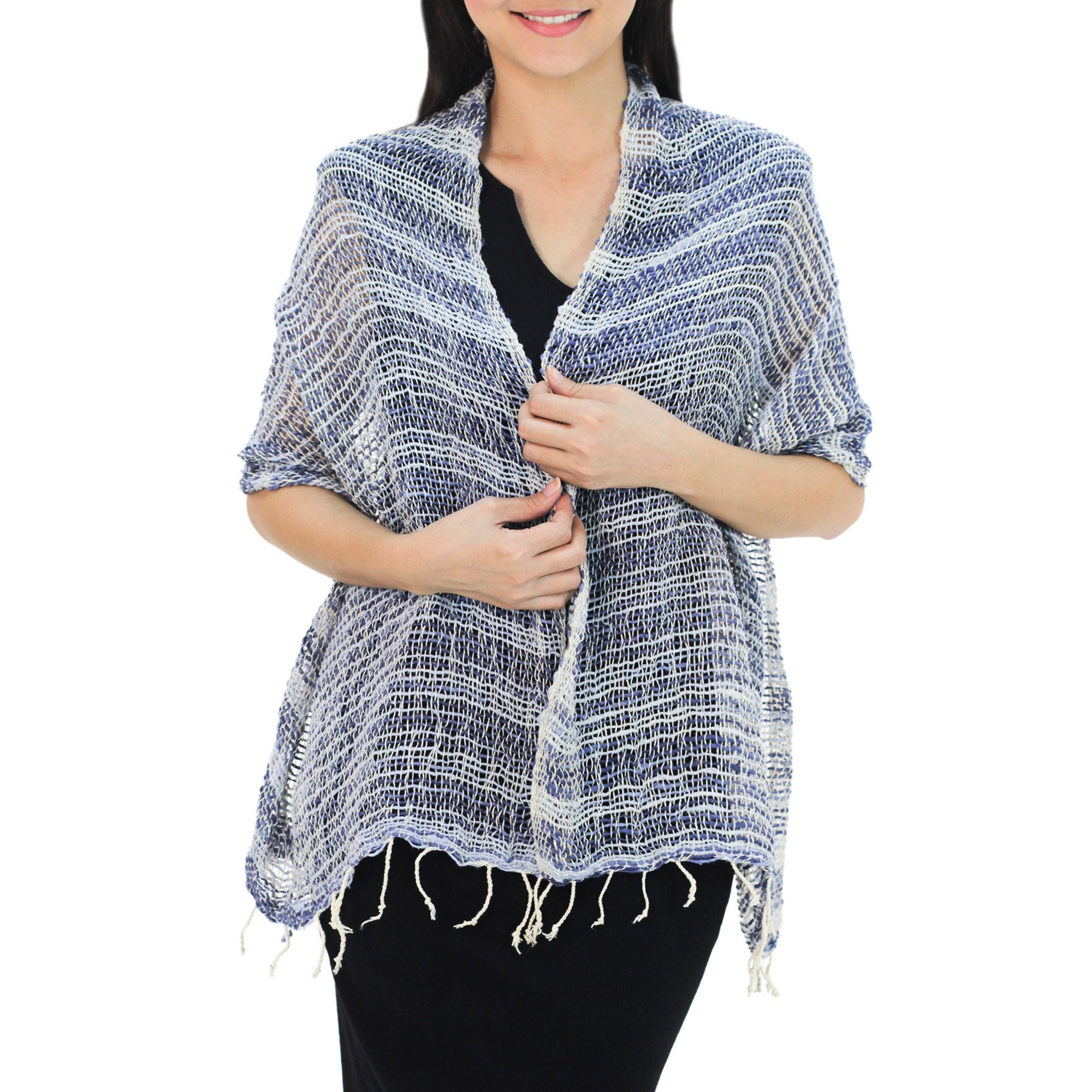 Premium Breezy Blue Cotton Shawl - Handwoven Elegance